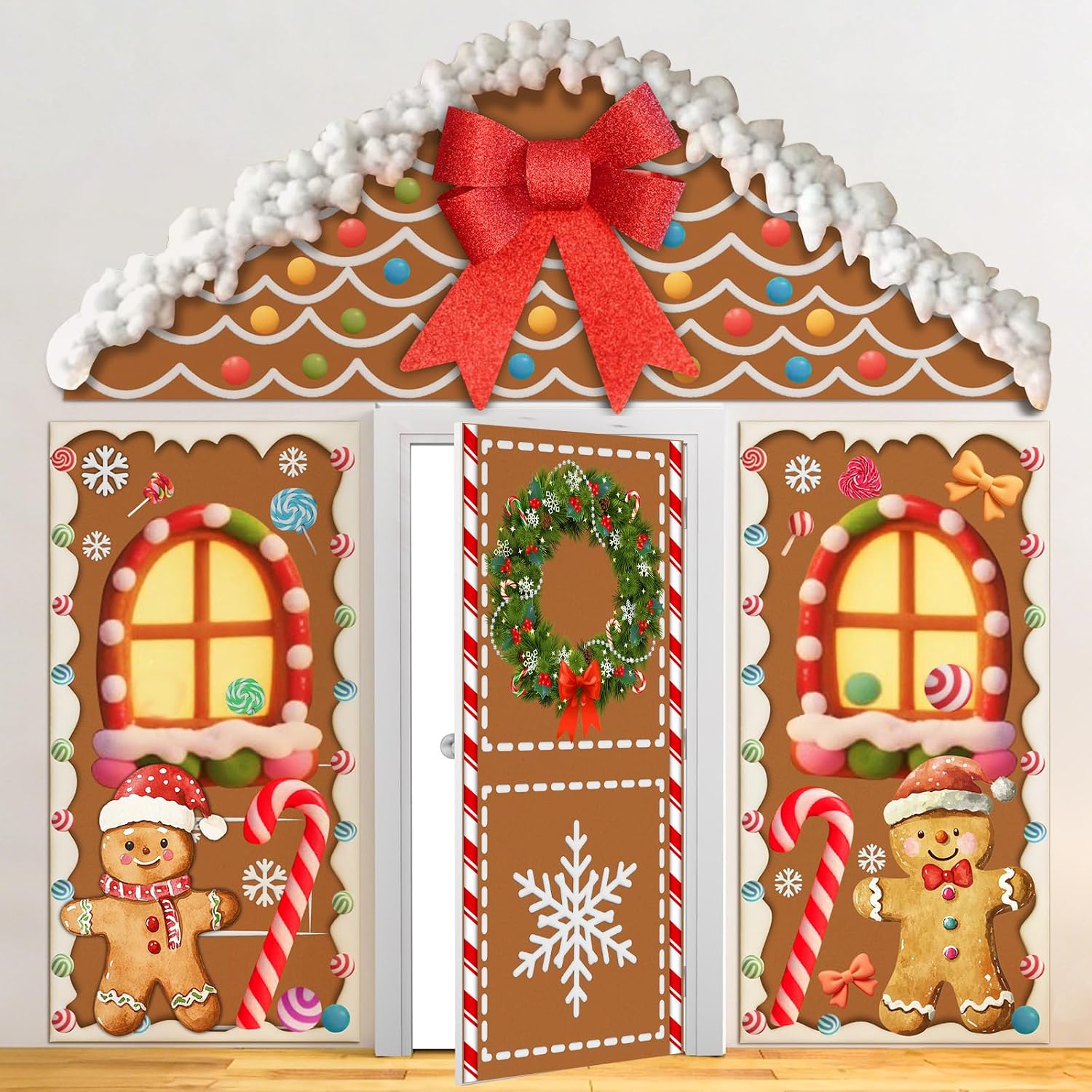 Mindsoft 3 Pcs Christmas Gingerbread House Decorations Gingerbread Door Covers Backdrop Christmas Door Banners Outdoor for Xmas Holiday Party Photography Background Front Porch Window Home Decor