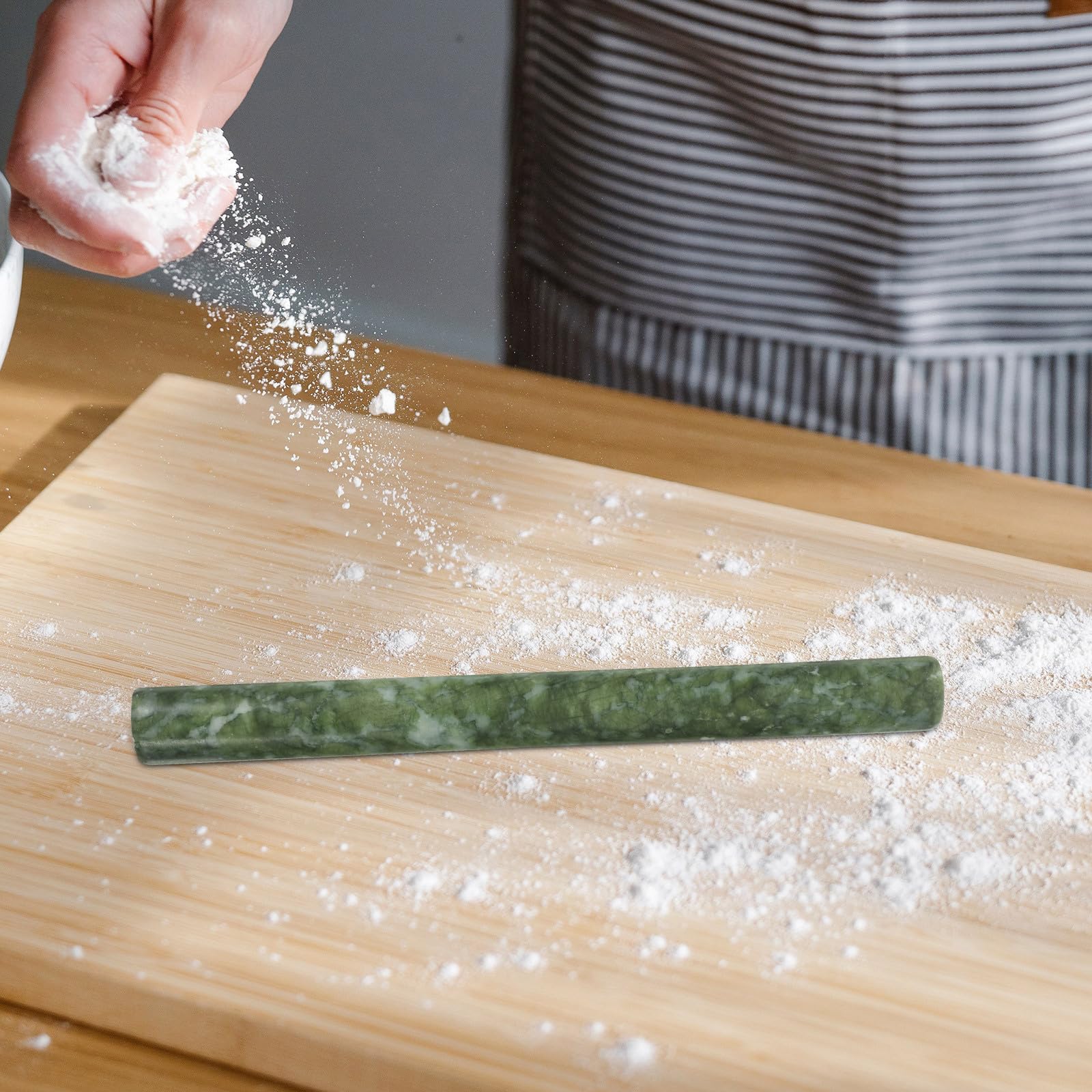 Lot de 2 Rouleaux à Pâtisserie en Jade Naturel Vert, Surface Antiadhésive Prise Confortable, pour Pâte à Raviolis et Pâtisserie Maison
