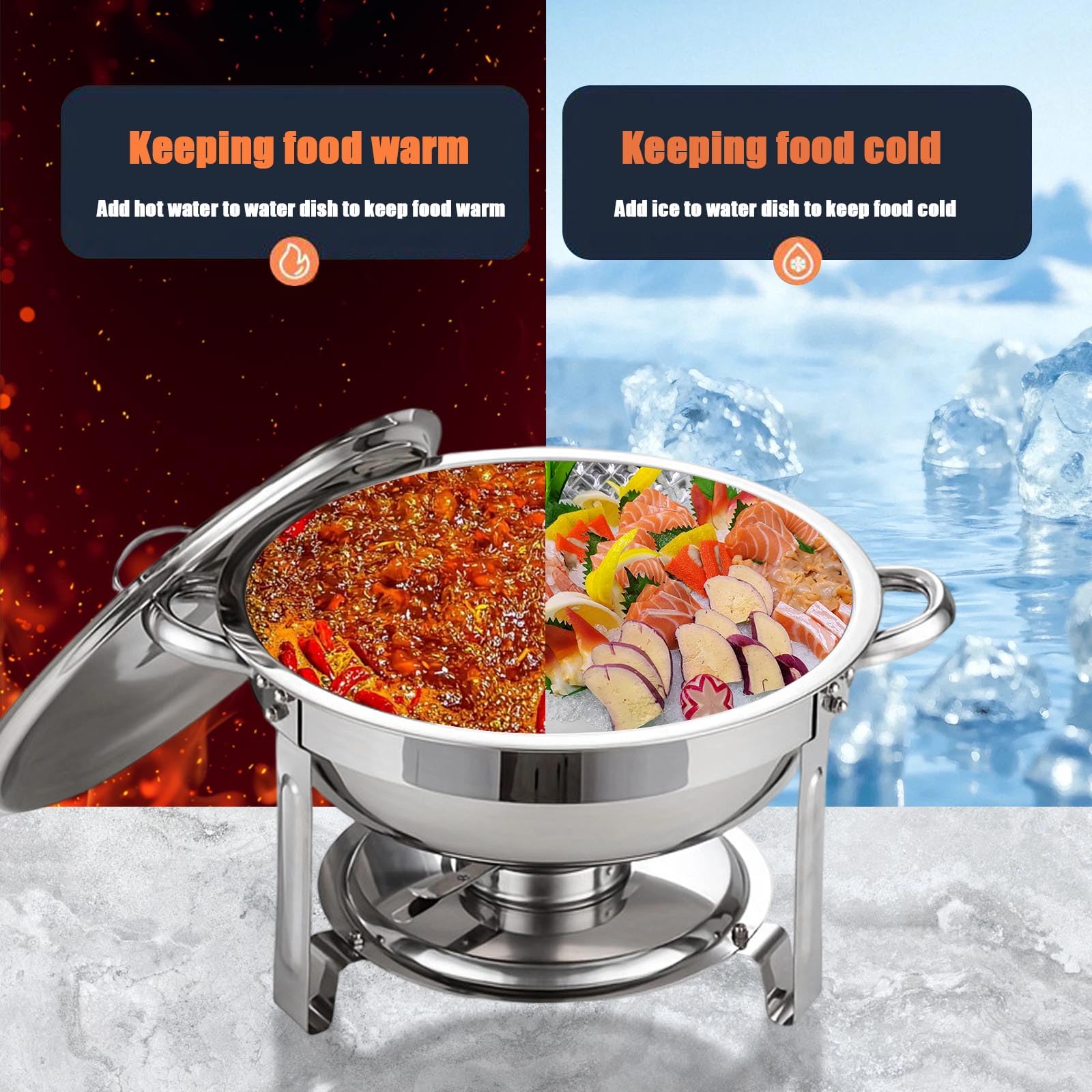 Chafing Dish Buffet - Set di 2 ciotole rotonde in acciaio inox con porta coperchio, design impilabile per feste, Natale, eventi di catering