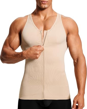 Compression Shirt Mens Shapewear Tank Top Undershirt Slimming Body Shaper Tummy Control Vest Gynecomastia with Zipper