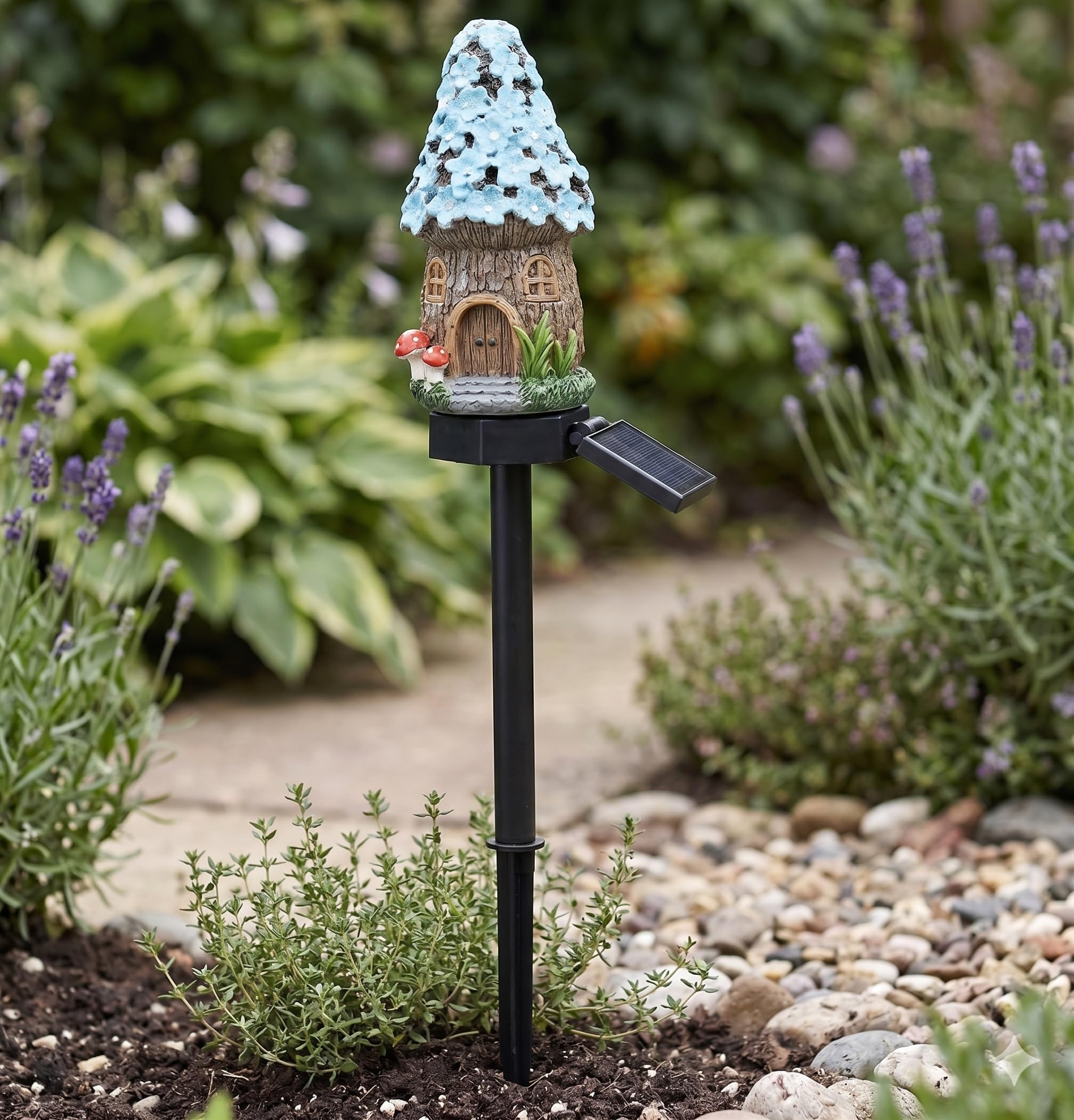 Solar Fairy-Tale Mushroom Cottage Garden Light,Auto Solar Power Mushroom Whimsical Resin Fairy House Stake,Water-Resistant Resin LED Decor with Auto On at Dusk for Flower Beds,Patio and Yard