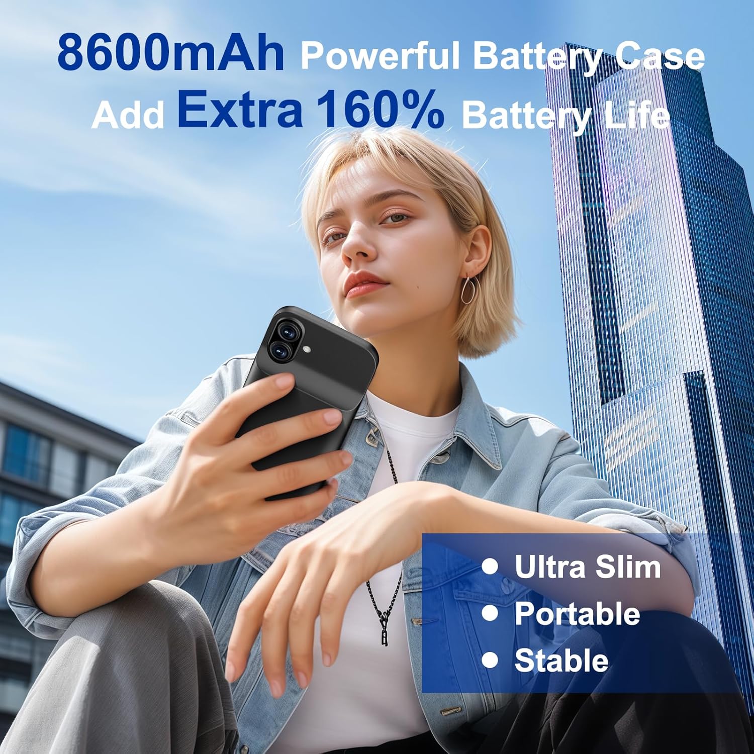 Battery Case for iPhone 16 - Slim Charging Case, Dual 15W Fast Charging- Enhanced 8600mAh Rechargeable Case Priority Charging Anti-Scratch Premium Protective Battery Charger Case for iPhone 16 (6.1")