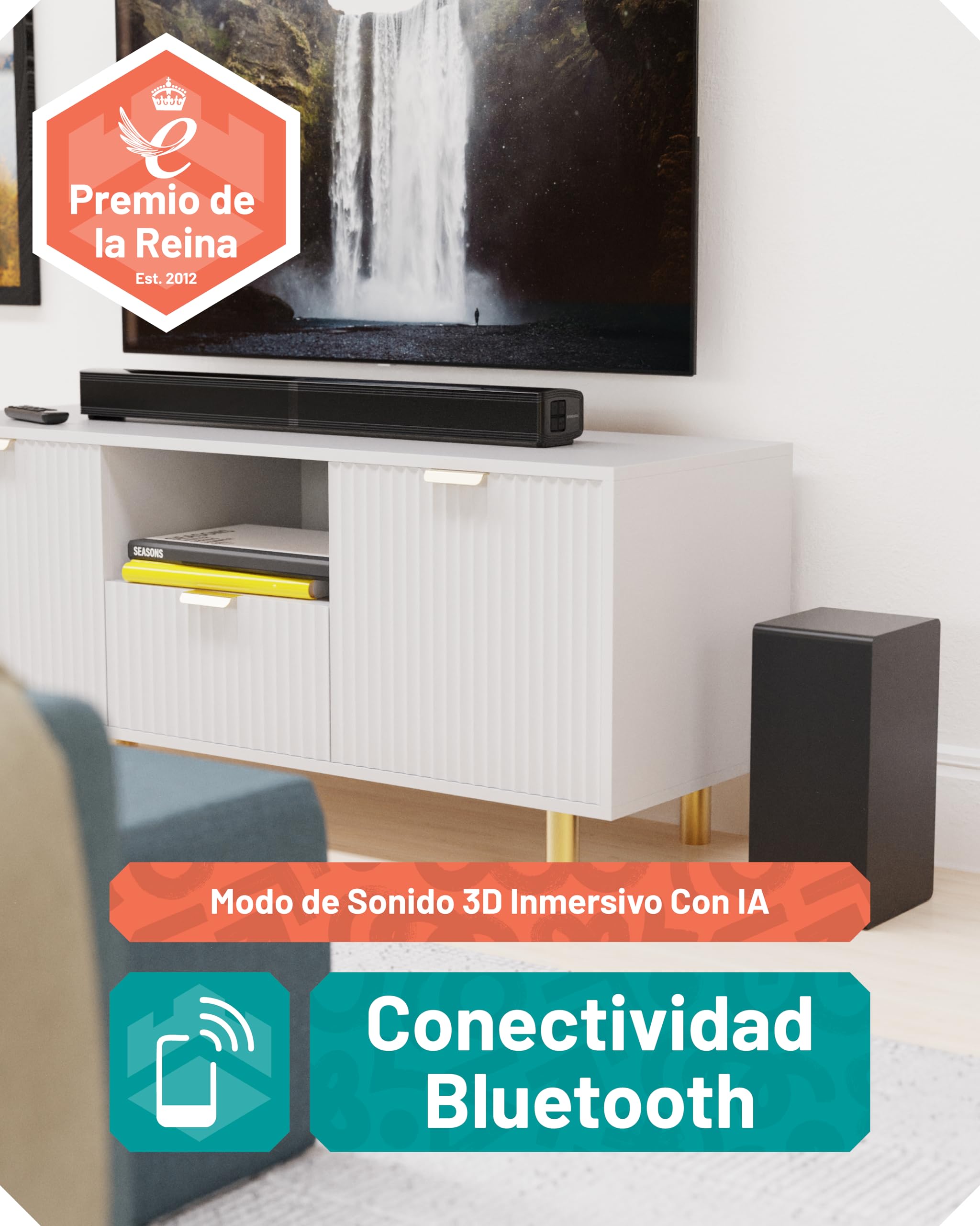 Oakcastle SB80 Xtra Barra de Sonido TV Home Cinema 200W 2.1 Canales Bluetooth 5.3 HDMI ARC Óptica AUX USB