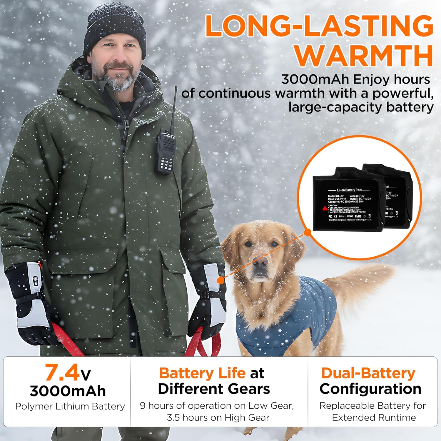 Heated Gloves for Men, Rechargeable Electric Heated Winter Work Gloves, Touchscreen, 3000mAh Keep Warm for 8.5-9.5 hrs, for Travel Skiing Working Hunting Walking The Dog Fishing, Riding Heated Gloves - Image 2