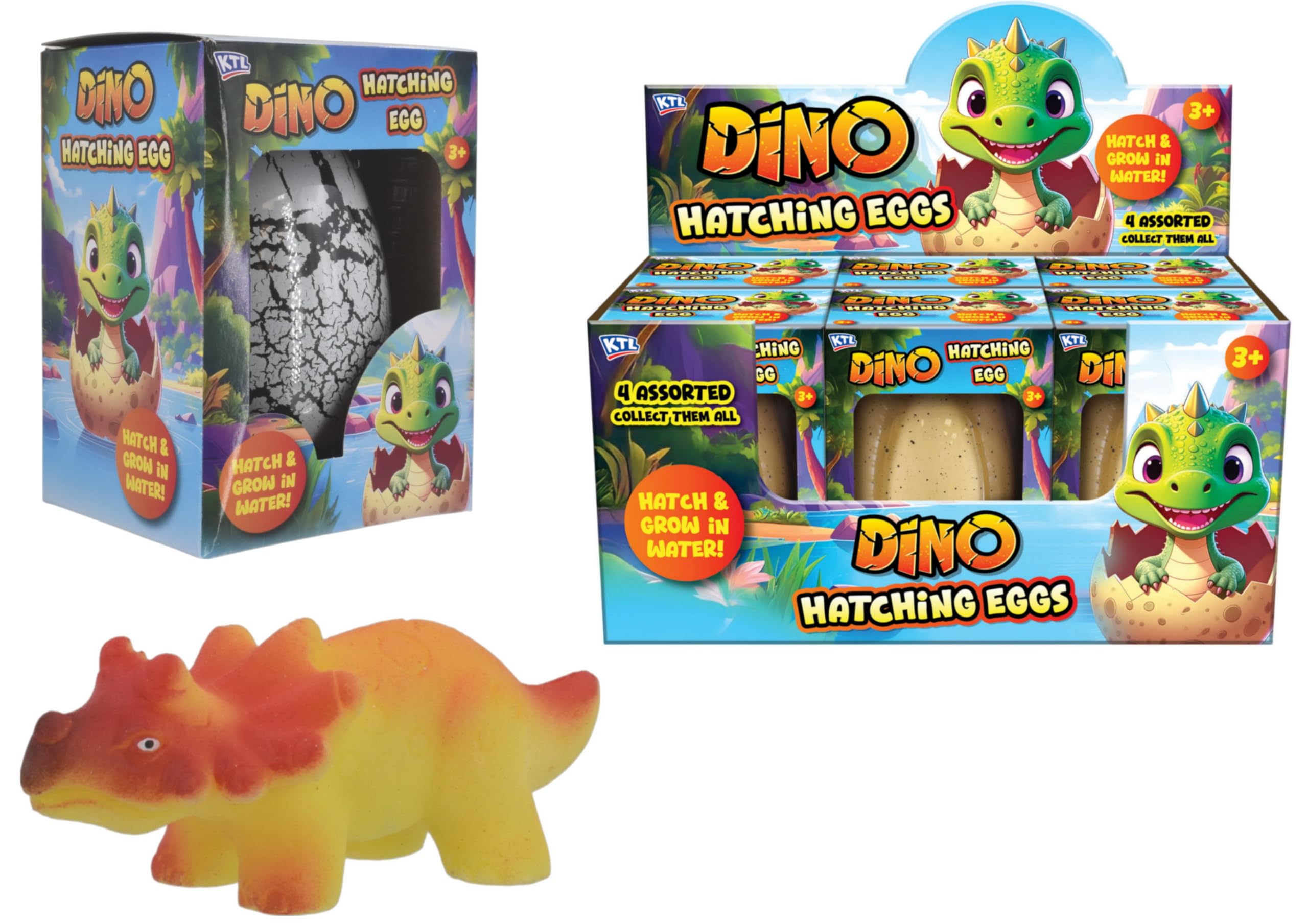 KandyToys Dino Hatching Egg, Hatch and Grow in Water, Assorted Dinosaur Figures, 14cm, for Ages 3+