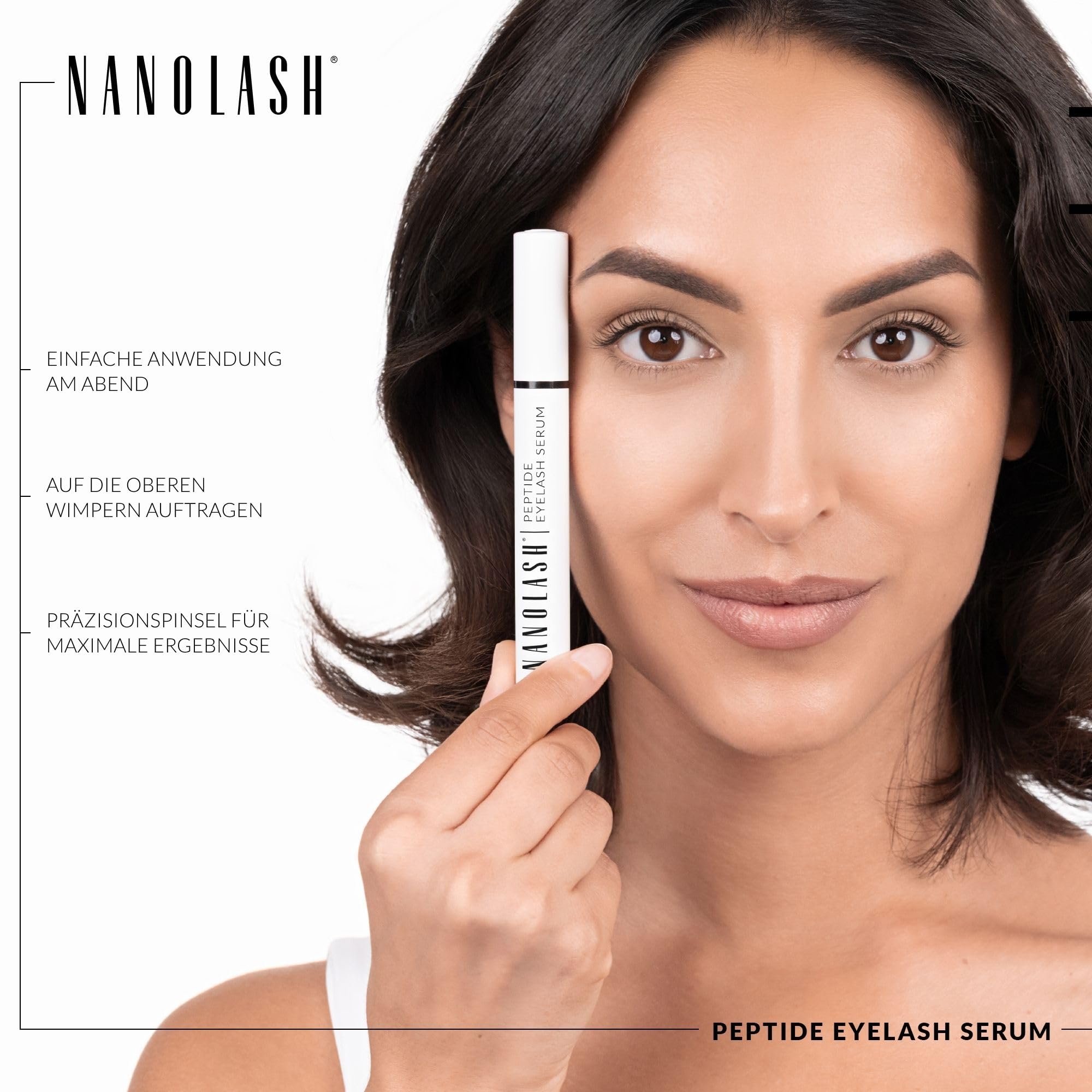 Nanolash Wimpernserum 5 ml - Peptidhaltiges Serum für Wimpern, ohne Hormone, stärkt Wimpernstruktur, reduziert Haarbruch, transparent, für alle Hauttypen und Geschlechter