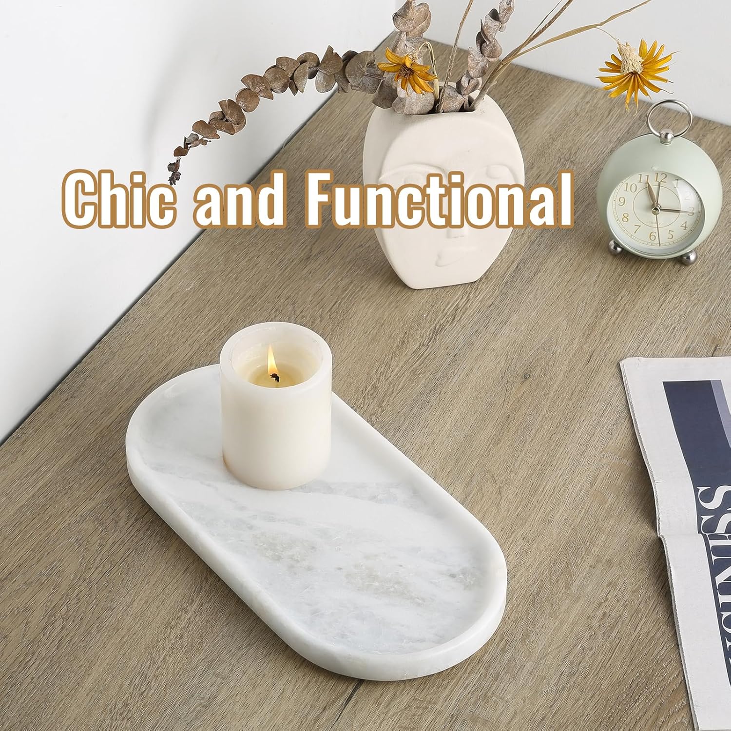 Koville African Natural Marble Decorative Tray, 12"x6" - Countertop Organizer, Catchall Tray for Perfume, Candles, Jewelry - Image 7