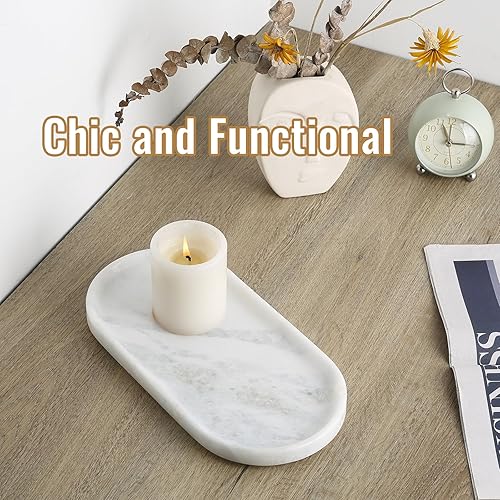 Miniatura 25 de Koville Bandeja de travertino italiano, bandeja decorativa de mármol de 12 x 6 pulgadas para encimera, catchall para perfumes, velas, plato