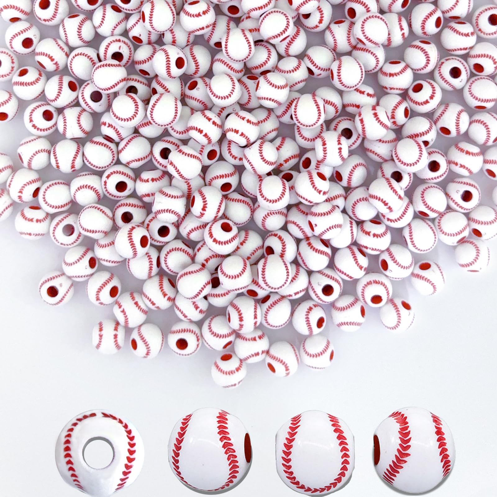 Perles de baseball en acrylique blanche 12mm lot de 300 pièces pour bijoux sportifs