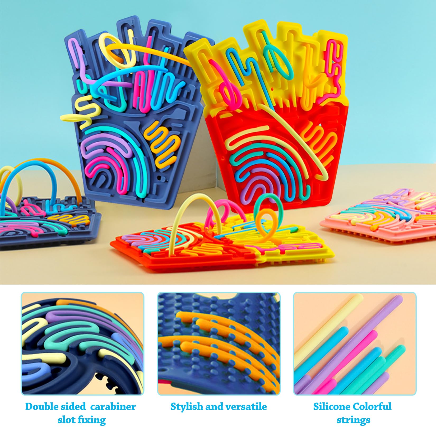 Tavola Sensoriale con Borsa da Viaggio e 12 Cordoncini Accessori Tavola Sensoriale Silicone Doppia Faccia Giocattolo Sensoriale per Bambini dai 3 Anni e Adulti Gioco D'attività (Blu Navy