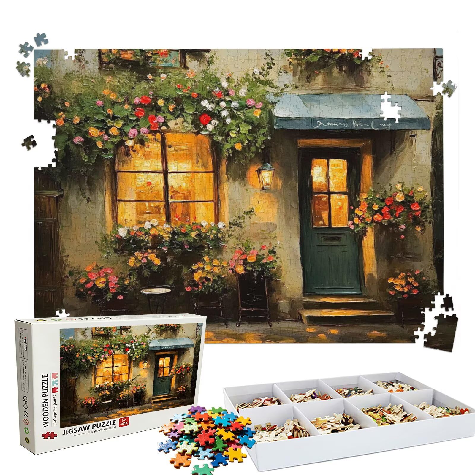 Puzzle 1000 elementów, puzzle 1000 elementów dla dorosłych, trudne puzzle, druk w wysokiej rozdzielczości i jasne kolory, drewniane puzzle świeże kwiaty lekkie z wykwintnym pudełkiem do pakowania W3H