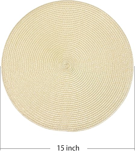 Miniatura 2 de AHHFSMEI Juego de 6 manteles individuales redondos trenzados de 15 pulgadas para mesas de comedor, tejido natural, resistentes al calor, color verde