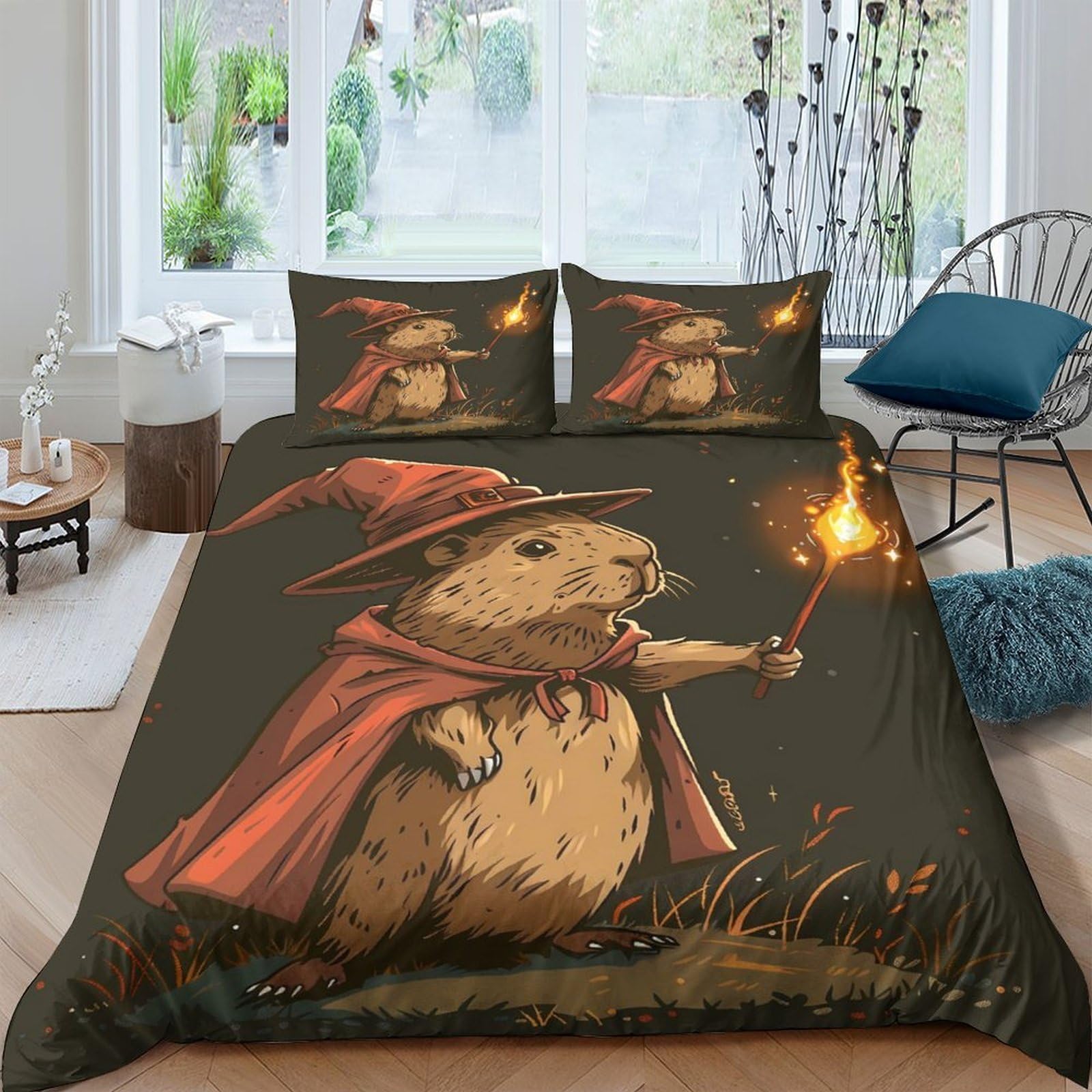 Ctjqhvkz Style-3 3D Printed Wizard Hamster Fitted Sheet Microfiber Soft Brown Magic Animal Bed Cover For Bedroom Guest Room Decor Single（135X200cm）