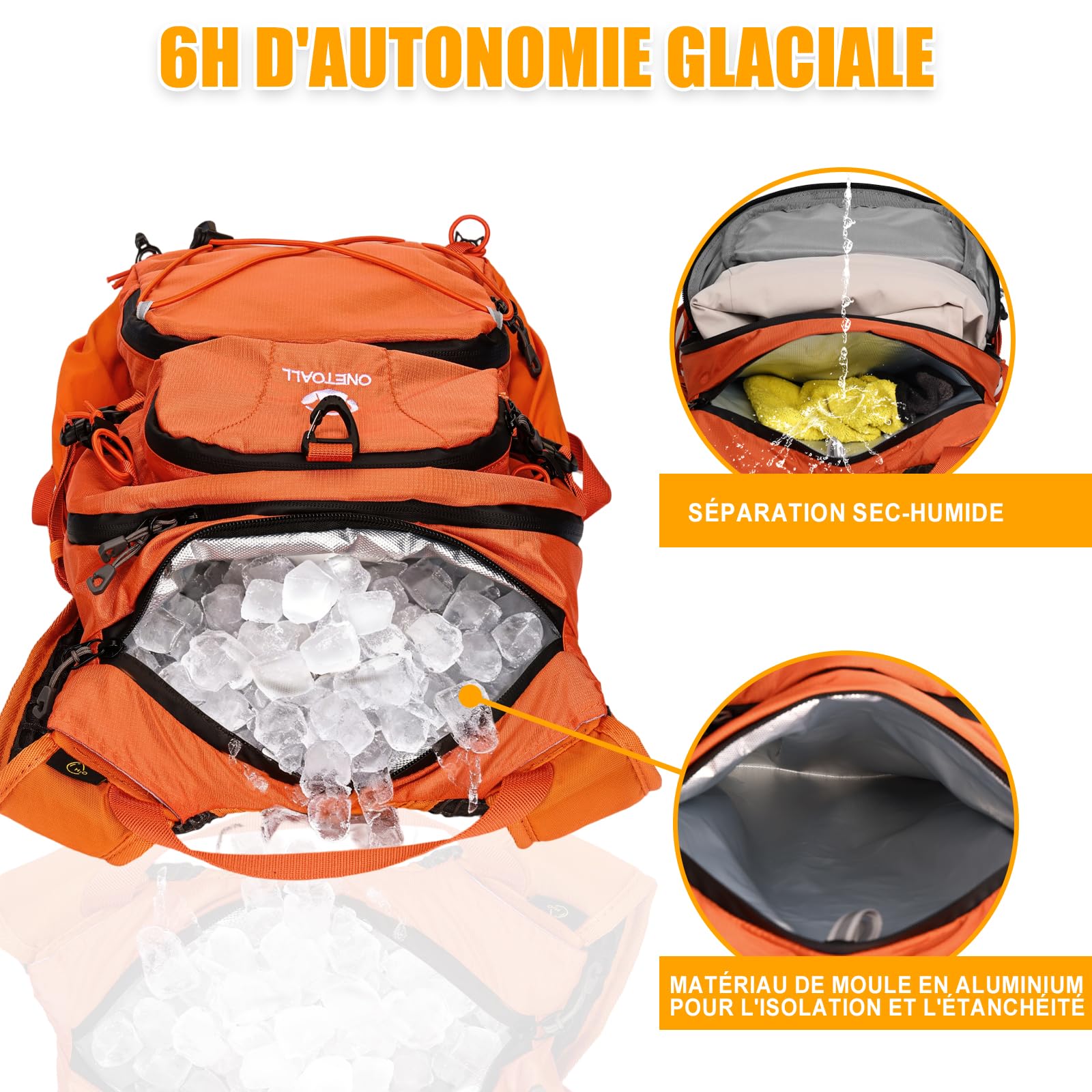 Sac à dos d'hydratation de 22 L, sac à dos de randonnée avec poche étanche de 2 L, housse de pluie cousue, compartiment isotherme pour homme et femme, course à pied, cyclisme, camping
