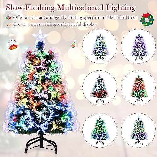Miniatura 10 de Goplus Árbol de Navidad artificial de fibra óptica preiluminado, con luces LED multicolor y copos de nieve (6 pies)