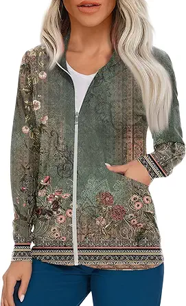 Scrub Jackets for Woman Zip Up Long Sleeve Tops Print Plus Size Womens Scrubs for Women Nursing Shirts with Pockets