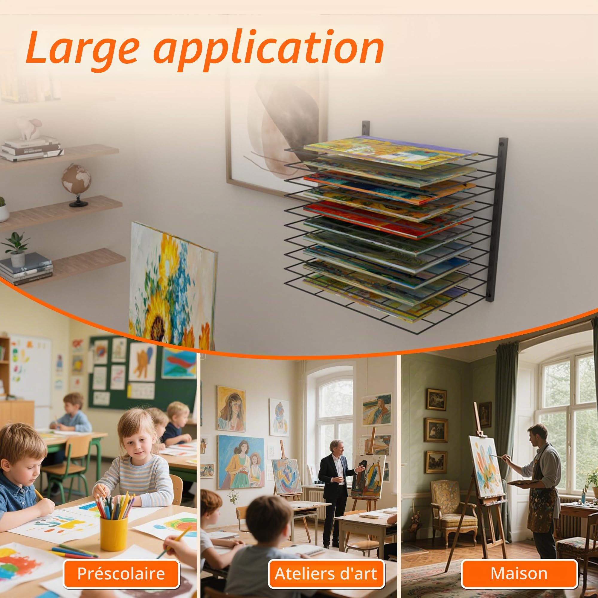 Étagère de séchage artistique, 10 étagères réglables, convient à tous les murs, support de séchage artistique pour salles de classe, studios et espaces créatifs