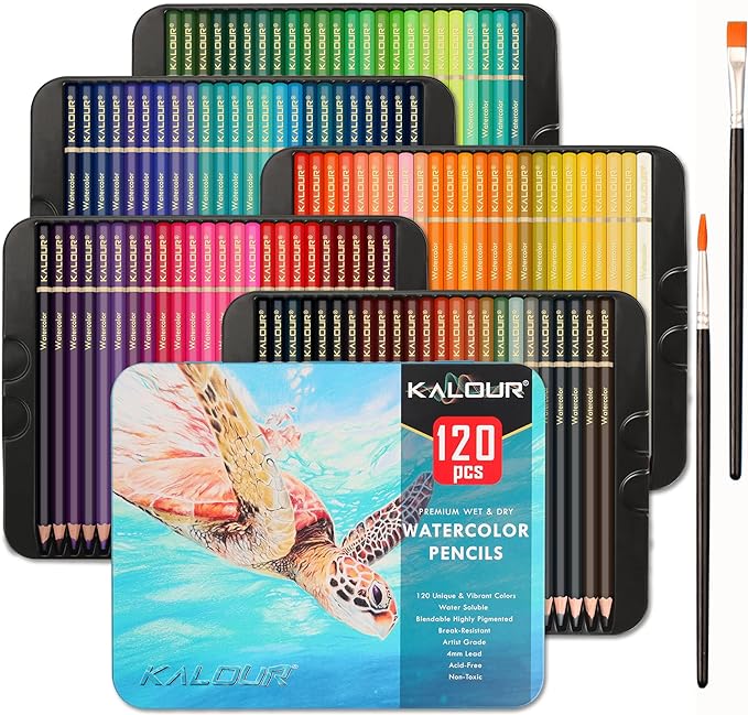 KALOUR Professional Watercolor Pencils, Set of 120 Colors,with Two