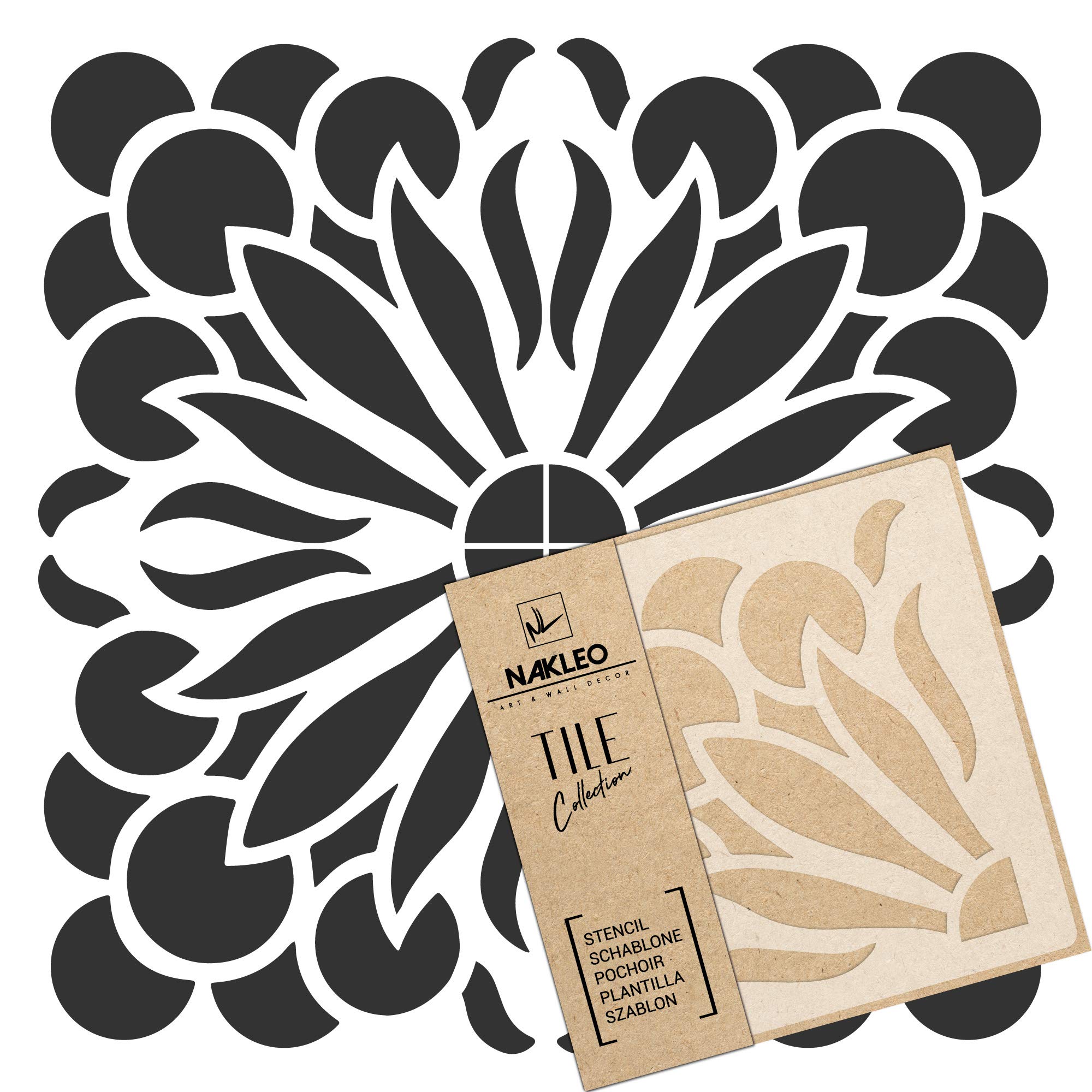 NAKLEO Tile Painting Stencil 15x15 cm, Palvo Spanish Moorish Flower Moroccan, Plastic Reusable Template, Home Decor Craft DIY, Floor Concrete Patio Wall - Terracotta