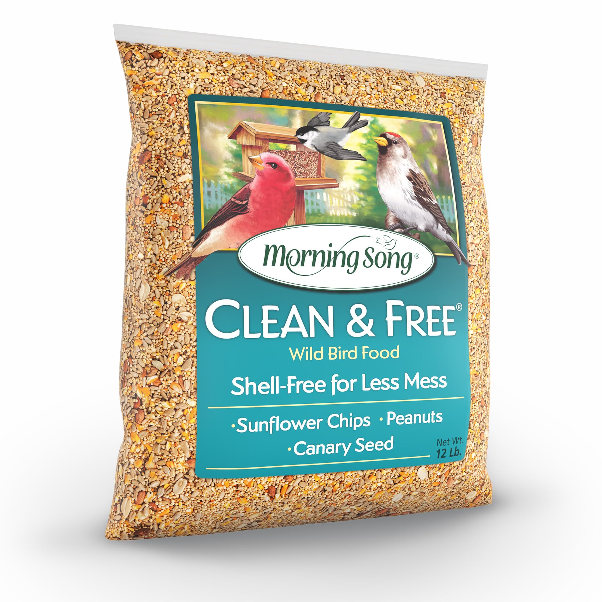 Morning Song Clean & Free - Mangime per uccelli selvatici, 5,4 kg, senza conchiglie con chip di girasole, arachidi e semi di canarino