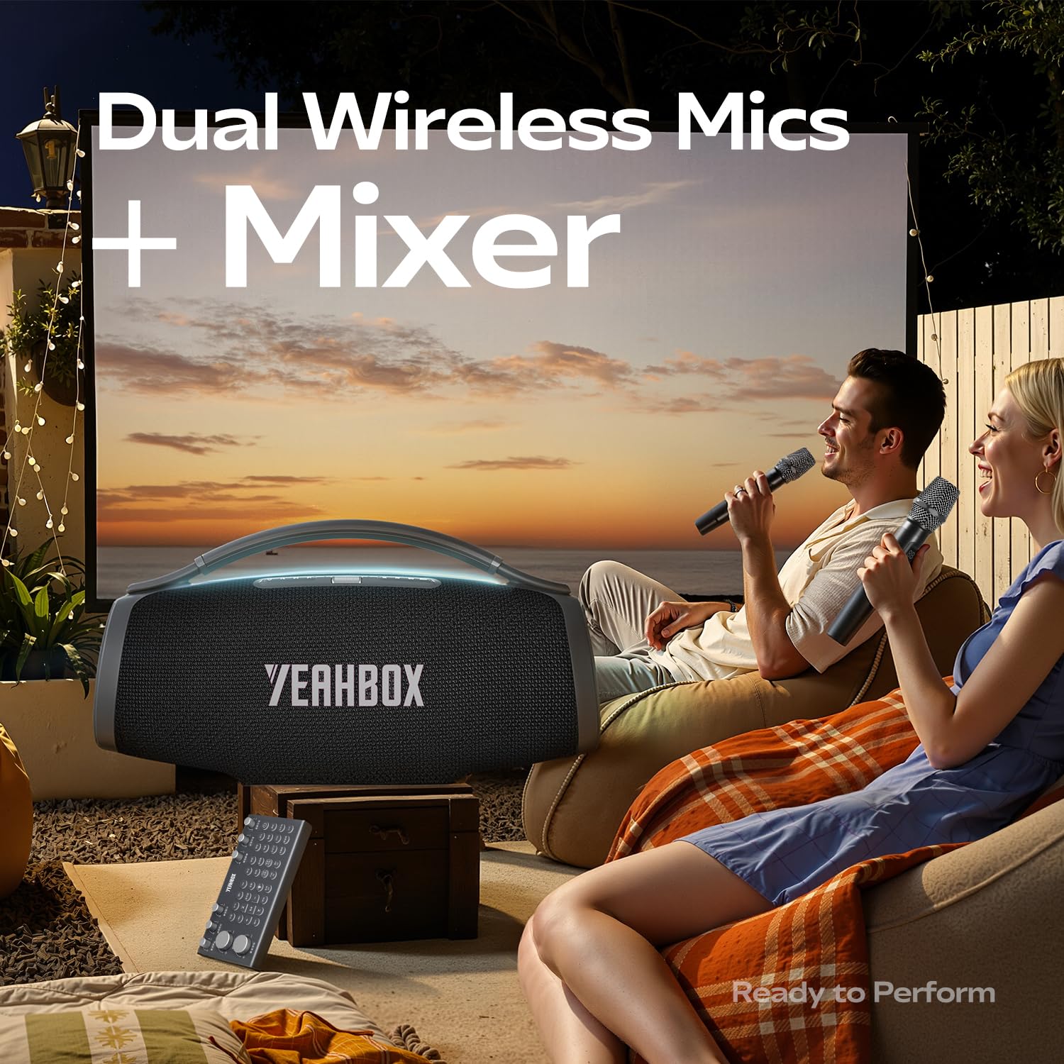 YEAHBOX Sonic Boom Ultra K Karaoke Lautsprecher Bluetooth 320W RMS 3-Wege 5-Treiber System HDMI ARC LED TWS Schwarz