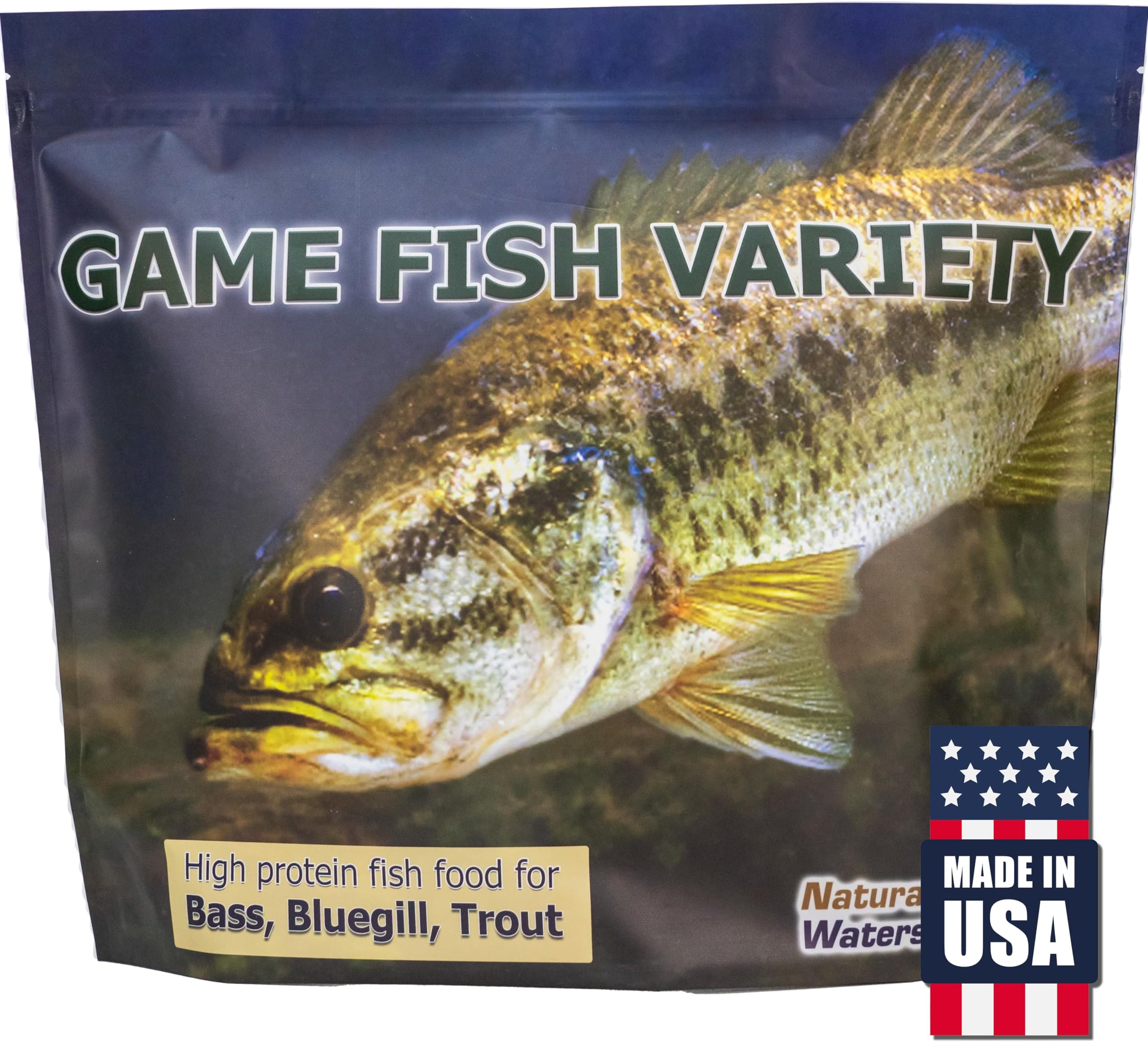 Natural Waterscapes Game Fish Food Variety | Pond and Lake Fish Food Pellets | 7 lb Resealable Bag | Feed to Bass, Bluegill, Trout Mix of Floating and Sinking Pellets
