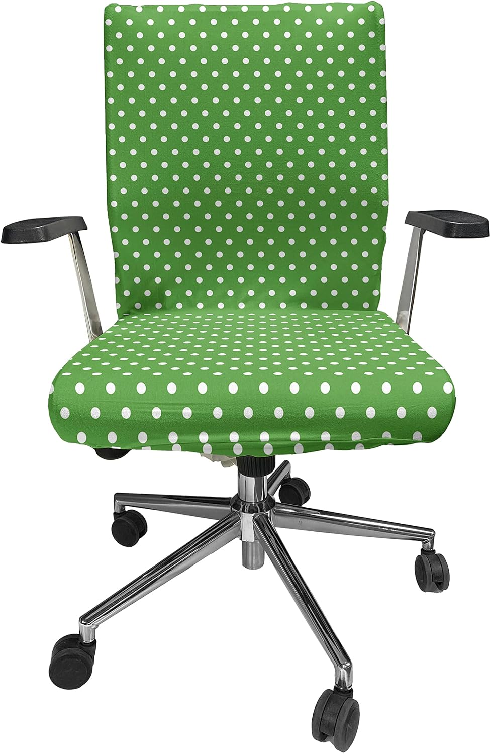 Ambesonne Polka Dot Office Chair Cover, Retro Traditional Colorful Repeated Geometric Circular Round Points Pattern, Stretchable Decorative Universal Size High Back Printed Slipcover, Fern Green White