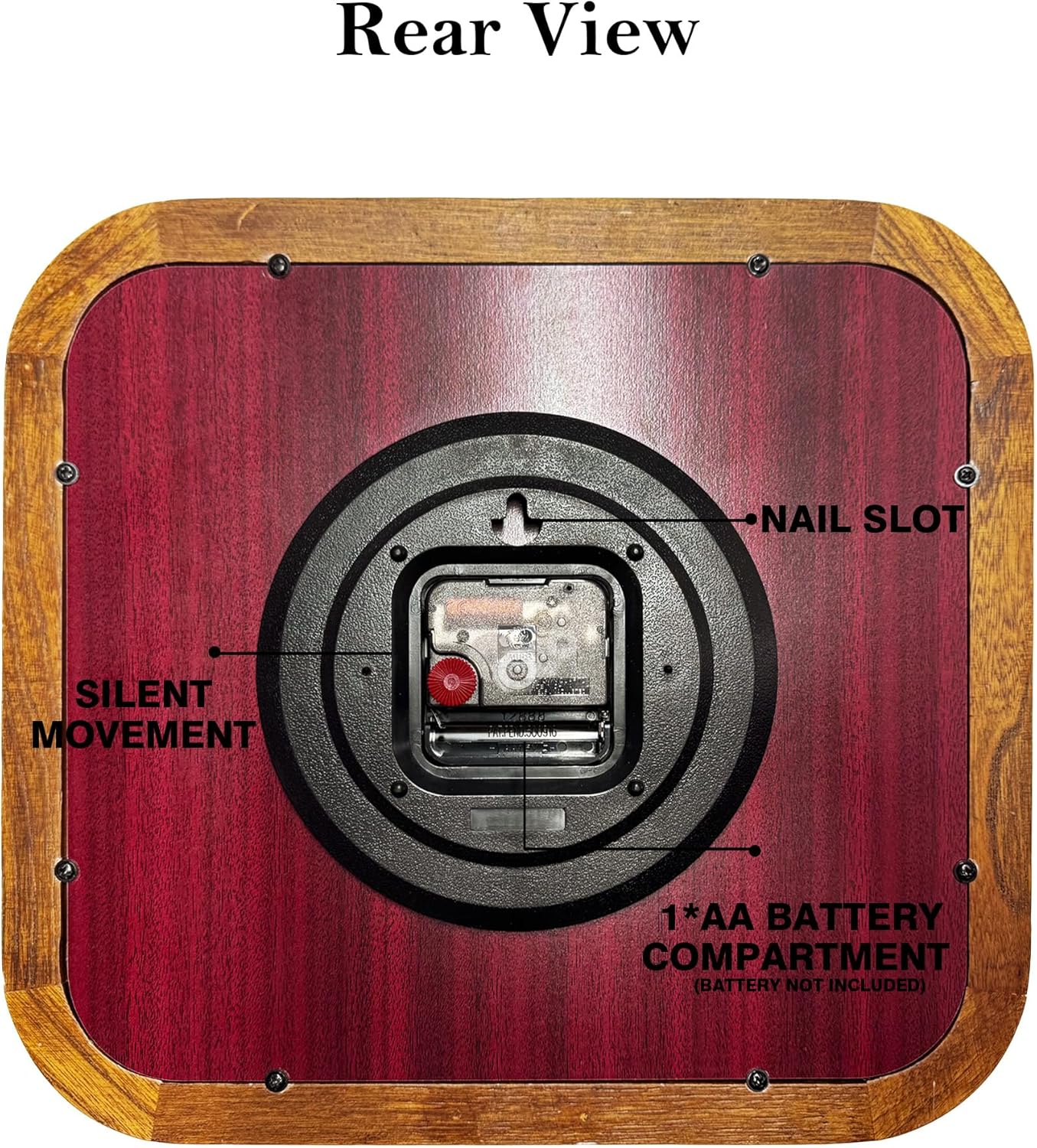 AYRELY® Rectangular Wooden Wall Clock – 12.8" W x 11.6" H (16" Diagonal) Vintage Elm Wood Frame, Metal Dial – Battery Operated Decorative Clock for Living Room, Kitchen, Office