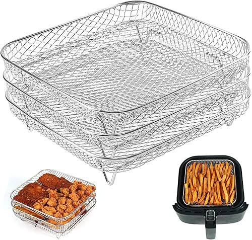 Pzzsdato Estante apilable para freidora de aire, 3 piezas, cesta apilable para freidora de aire, estante de acero inoxidable, accesorios para