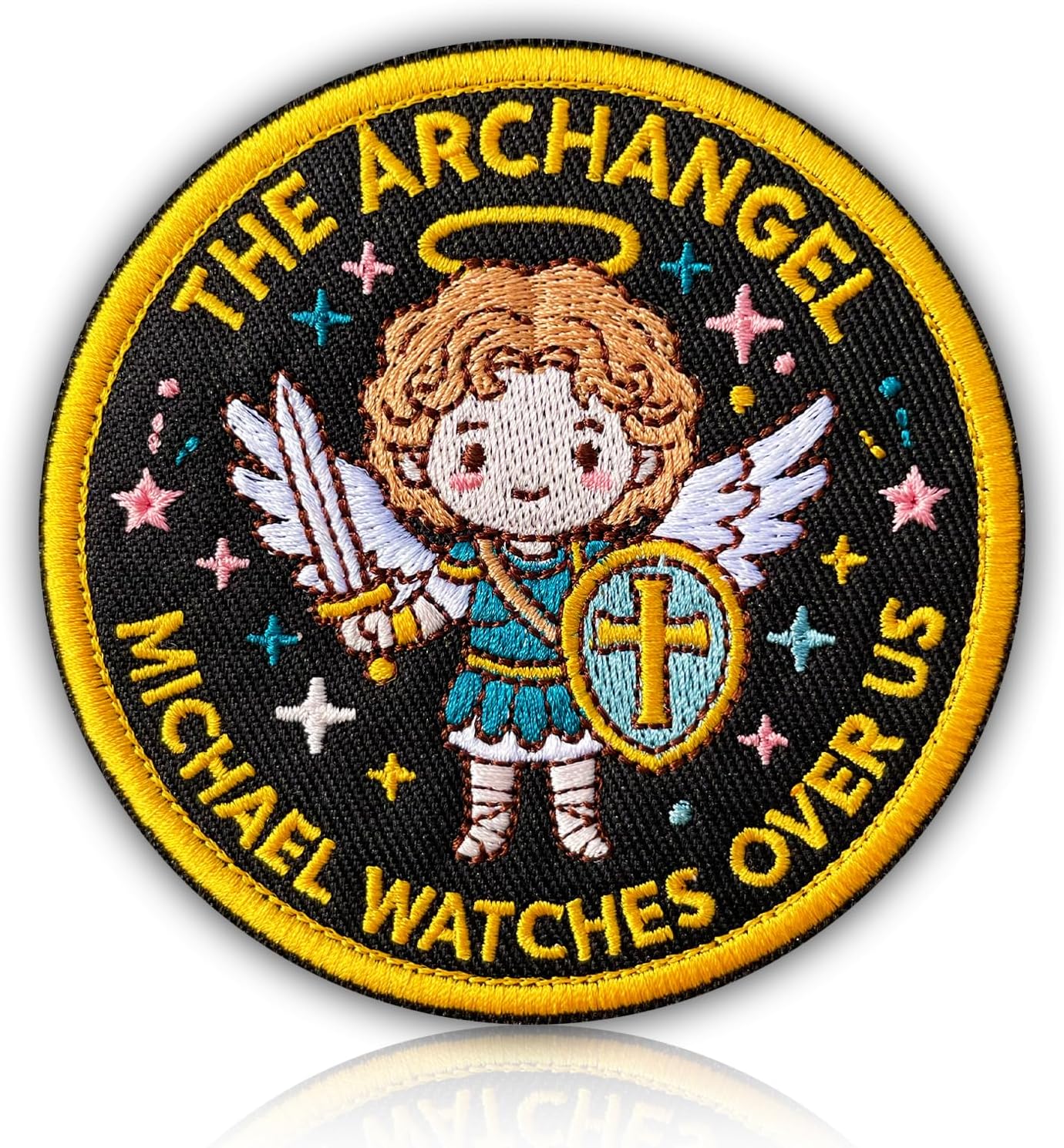 St. Michael Protect US 3" Cute Embroidered Funny Hook and Loop Backing The Archangel Michael Watches Over Us Patch for Backpacks, Hats, Bags, Dog Harness, Vests, Patch Wall