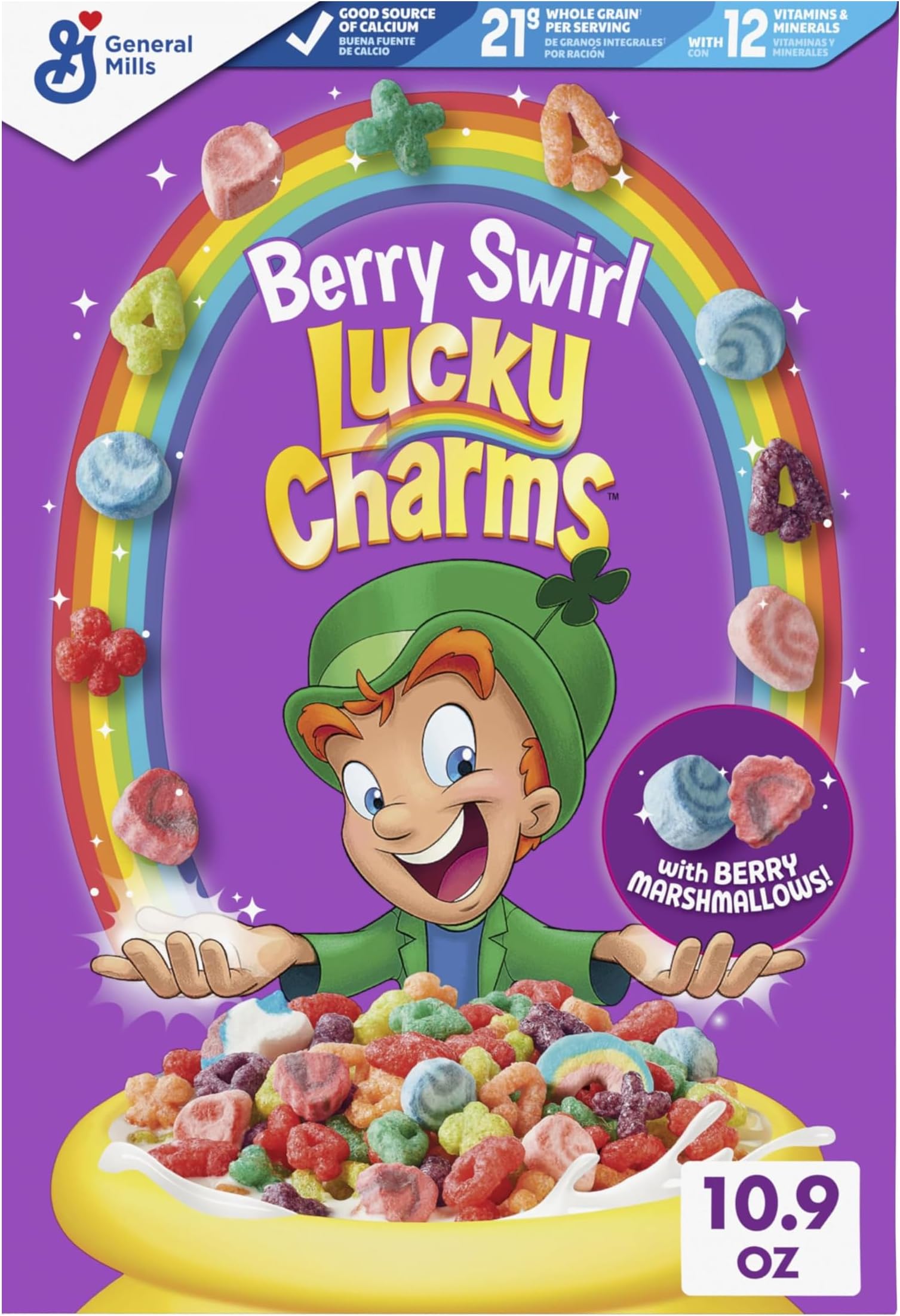 Berry Swirl Breakfast Cereal with Marshmallows for Kids Breakfast, Made with Whole Grain - 309g