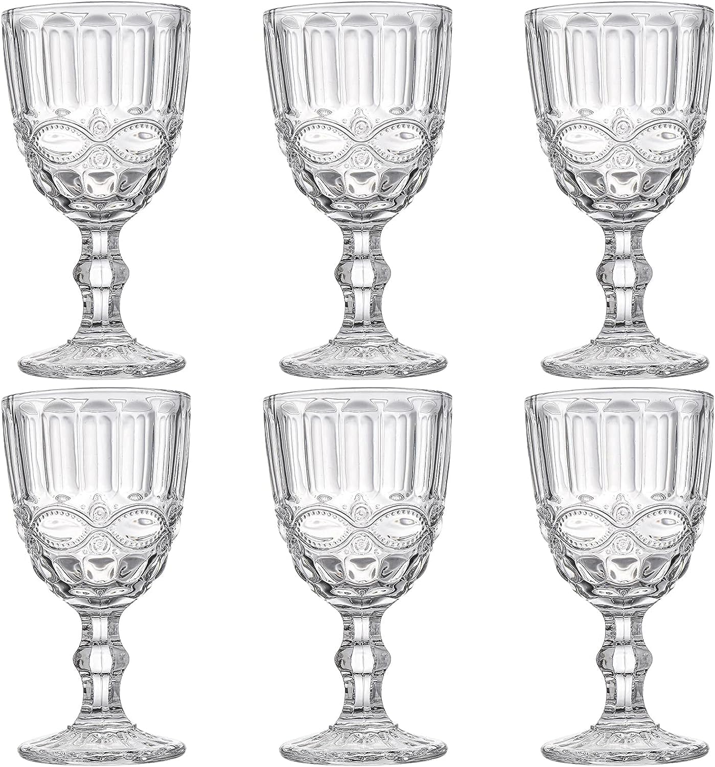 Youeon 6 Pack Wine Glasses Goblets, 300 ml Clear Water Goblets, Red