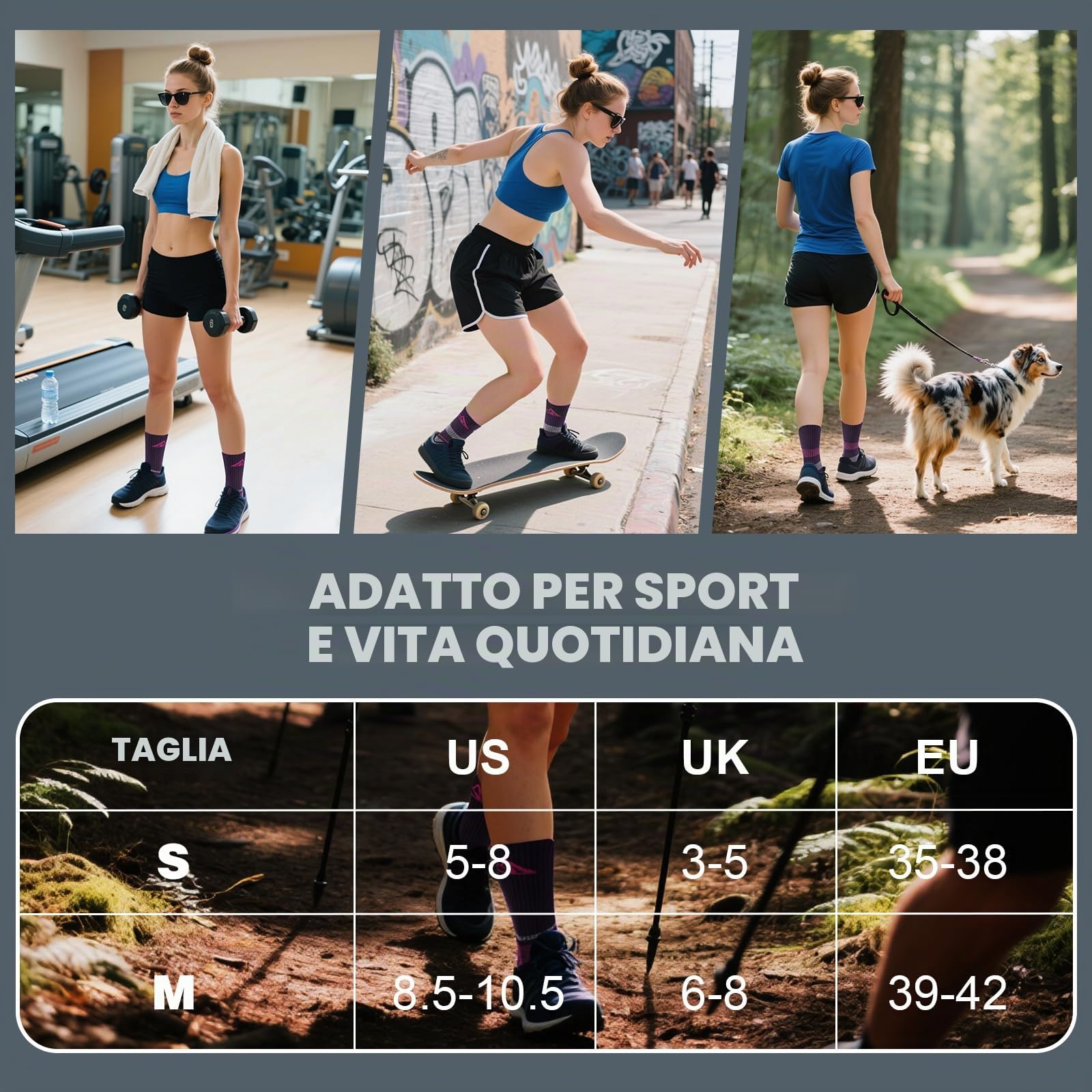 Calzini Trekking Donna 39-42 35-38, 3 Paia Calzini Sportivi in Cotone Anti-Vesciche Anti-Sudore Traspiranti, Calze Spugna per Running, Tennis e Trekking