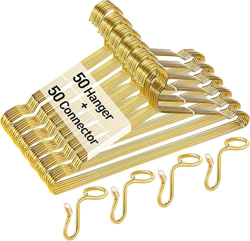 Wesiti Juego de 100 perchas doradas para ahorrar espacio, incluye 50 ganchos de alambre de metal resistente de 17.7 pulgadas con 50 ganchos