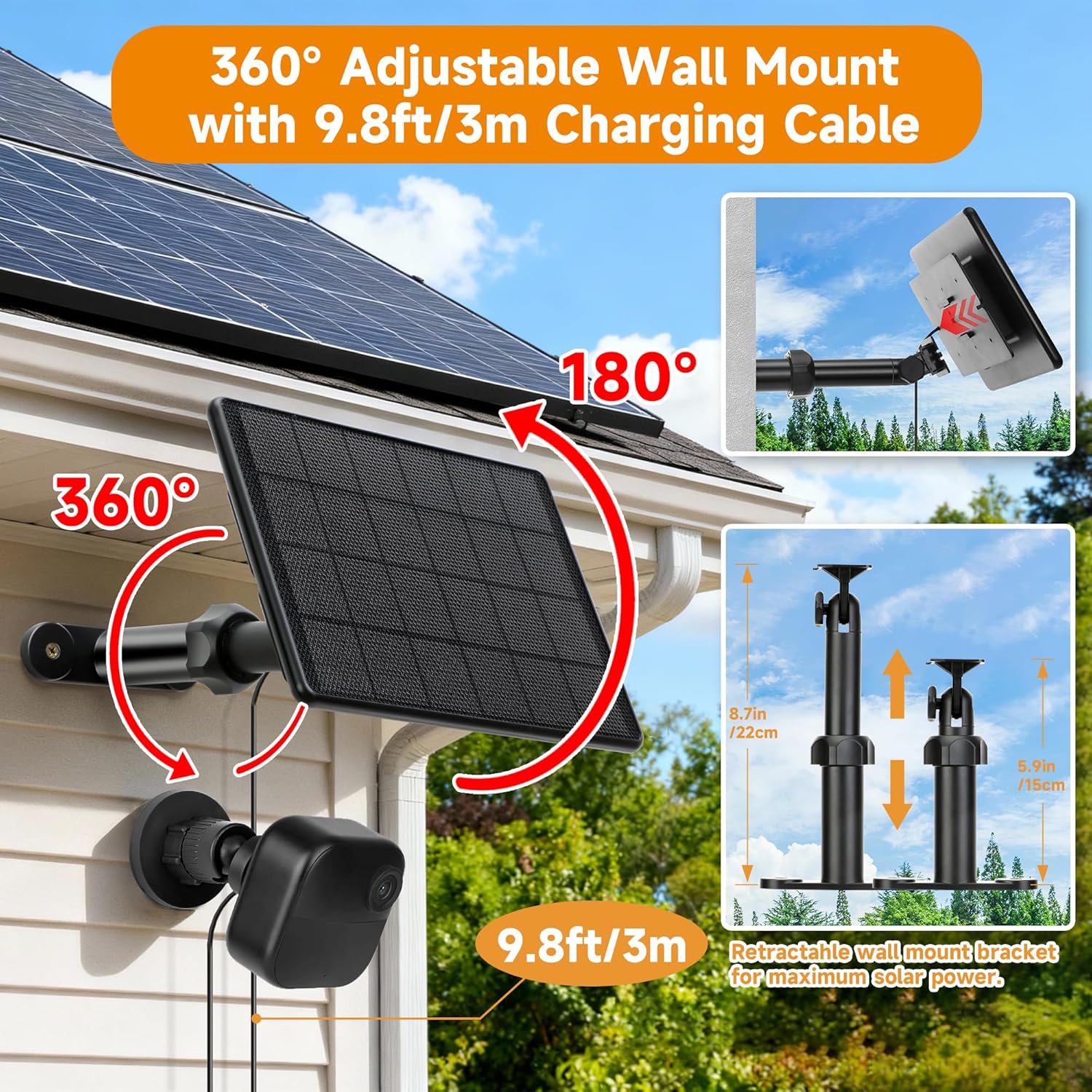 4 Pack Solar Panel for Blink Outdoor 2K+/4(4th Gen)/Outdoor(3rd Gen) XT3 and XT2/XT Camera,6W Solar Charger for Blink with 360° Adjustable Mount 5.9in to 8.7in,10ft Outdoor Power Cable,Waterproof