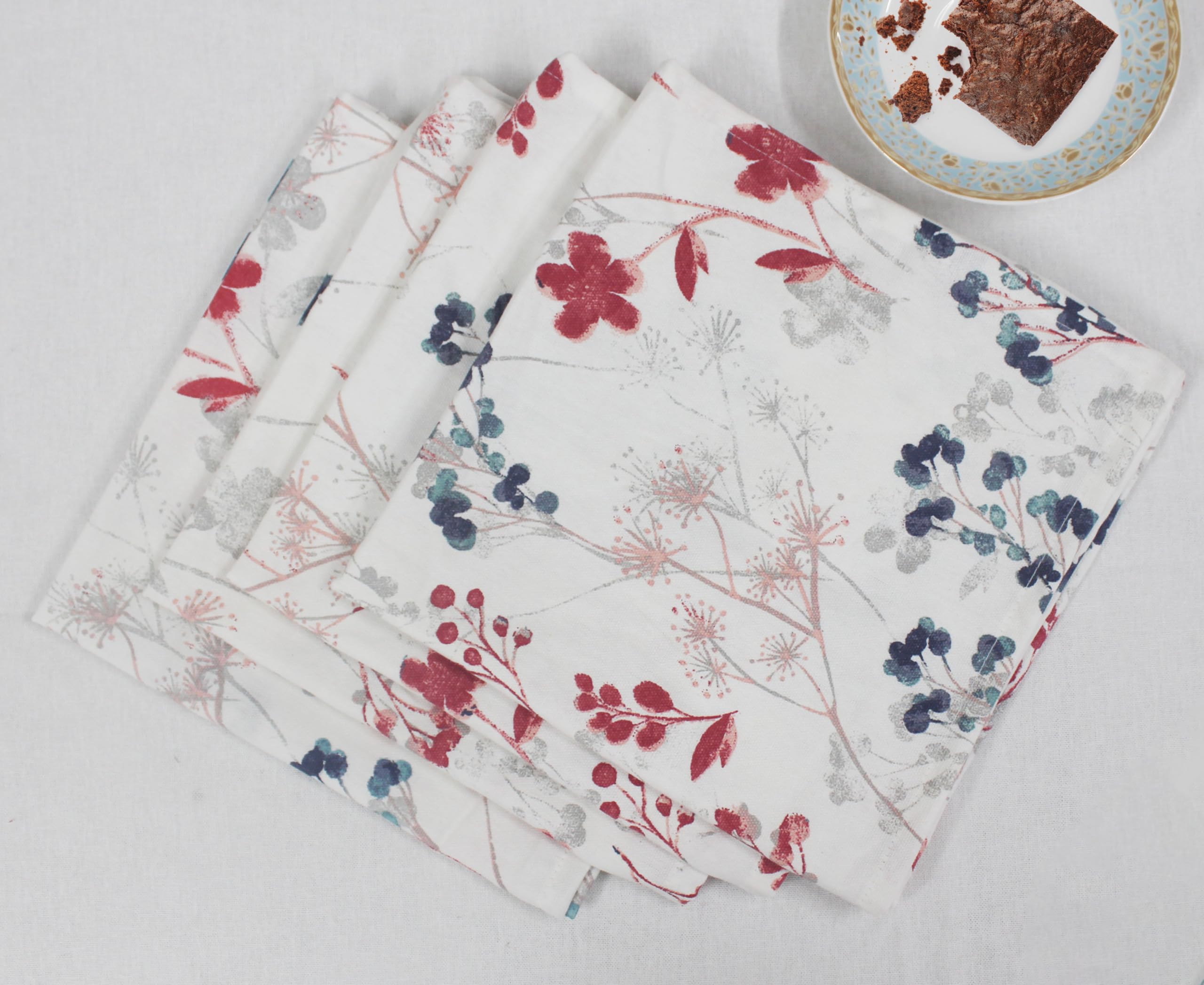 Cotton Candy - Cloth Napkins for Dining Table Set of 4, Floral Cotton Napkin, 18"x18"inches, Square (Navy & Red), Mod_CCNAP079