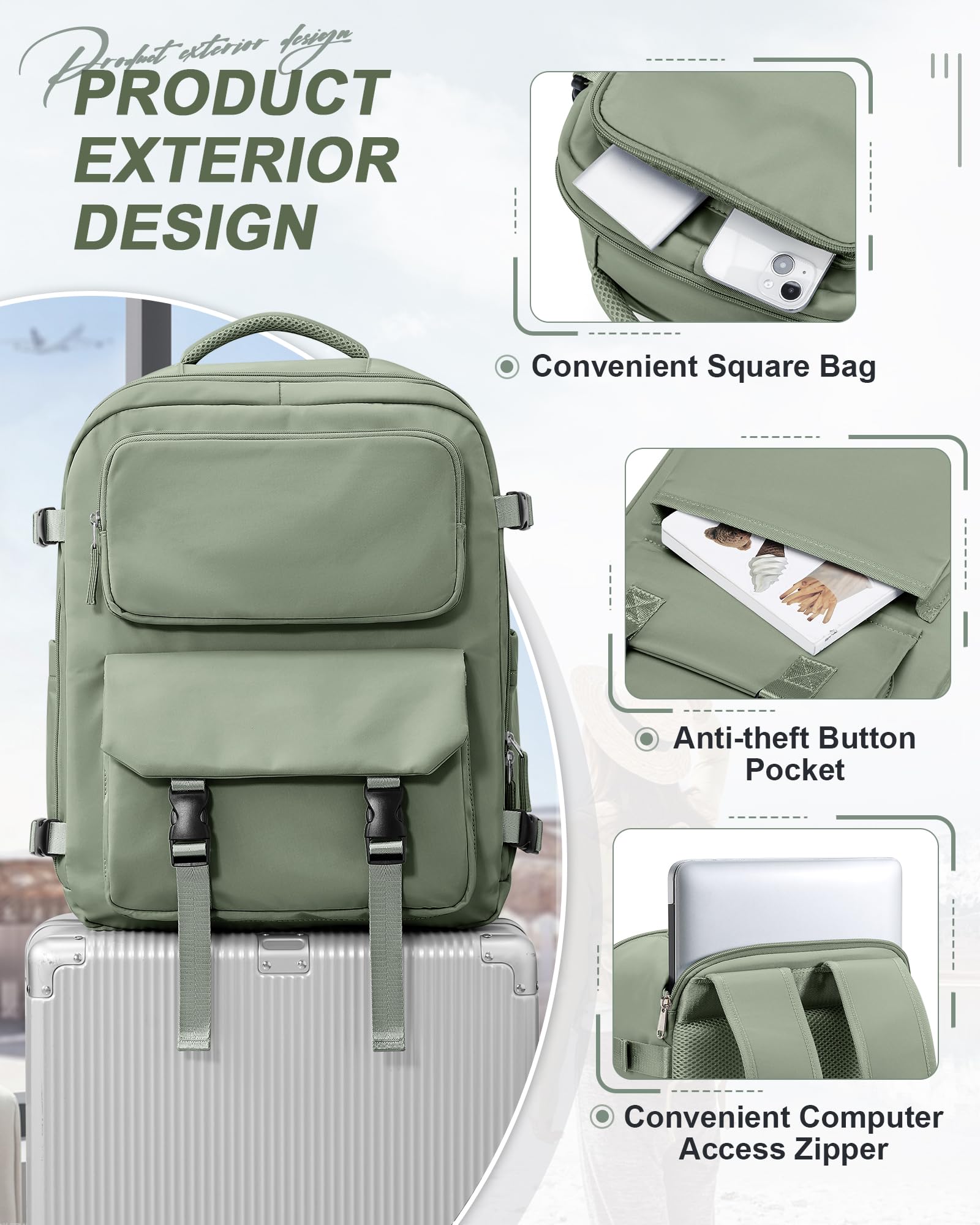 BJLFS Borse da Cabina per Ryanair 40x20x25 Bagaglio a Mano Zaino Borsa Zaino da Viaggio, Zaino da trekking,Zaino Easyjet 45x36x20,Zaino Casual per laptop da 14 pollici per scuola