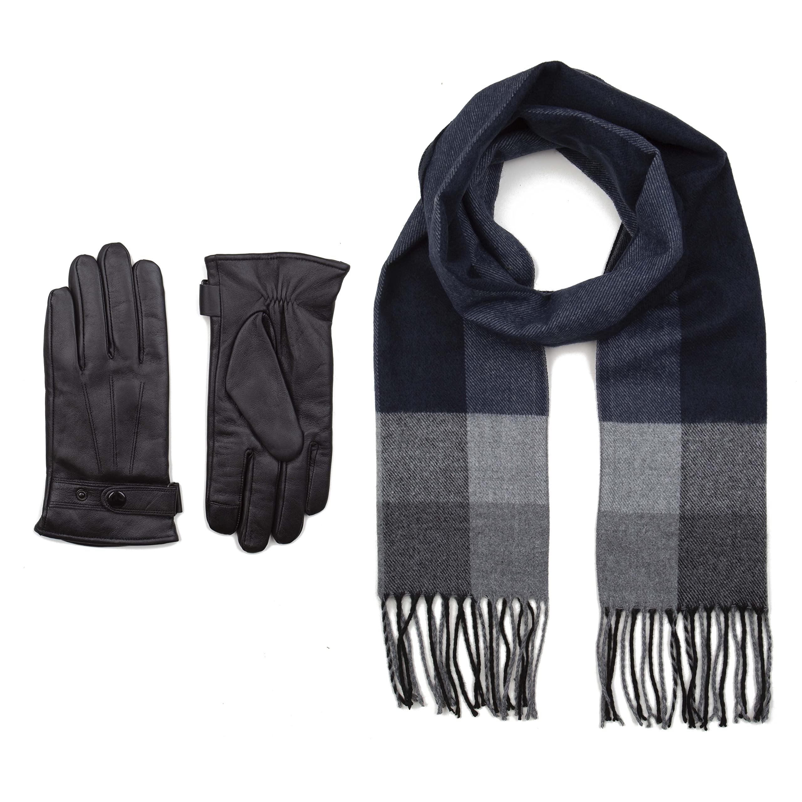 Men's Black Touch Screen Sheep Leather Gloves & Brushed Scarf Gift Set