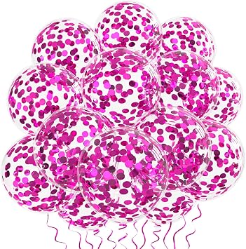 Hot Pink Confetti Balloons, 25 Pcs Thickened 12 Inch Clear Latex Balloon with Confetti Inside for Graduation Engagement Bridal Shower Party Baby Shower Birthday Party Decorations Supplies