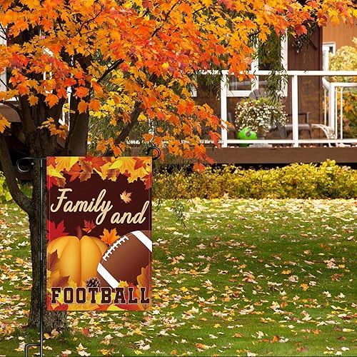 Miniatura 5 de WHPCT - Bandera de jardín para la familia y el fútbol, bandera de jardín de fútbol de otoño, calabaza, otoño, deportes, día de juego, bandera de