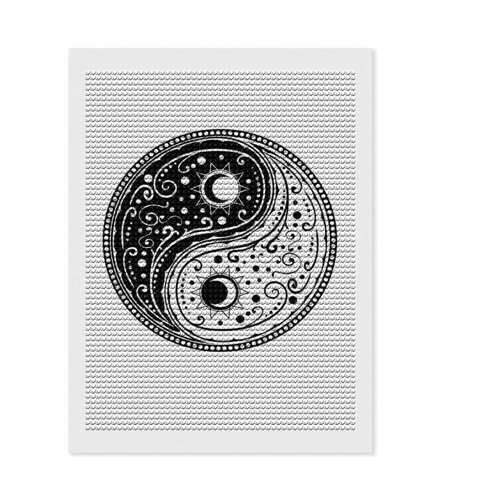 Junmoney Yin Yang Paisley Design Diamond Painting Set 12"x16", Fun Craft Experience, Complete Accessories, Office Decor, Gift Idea, with Tool Kit