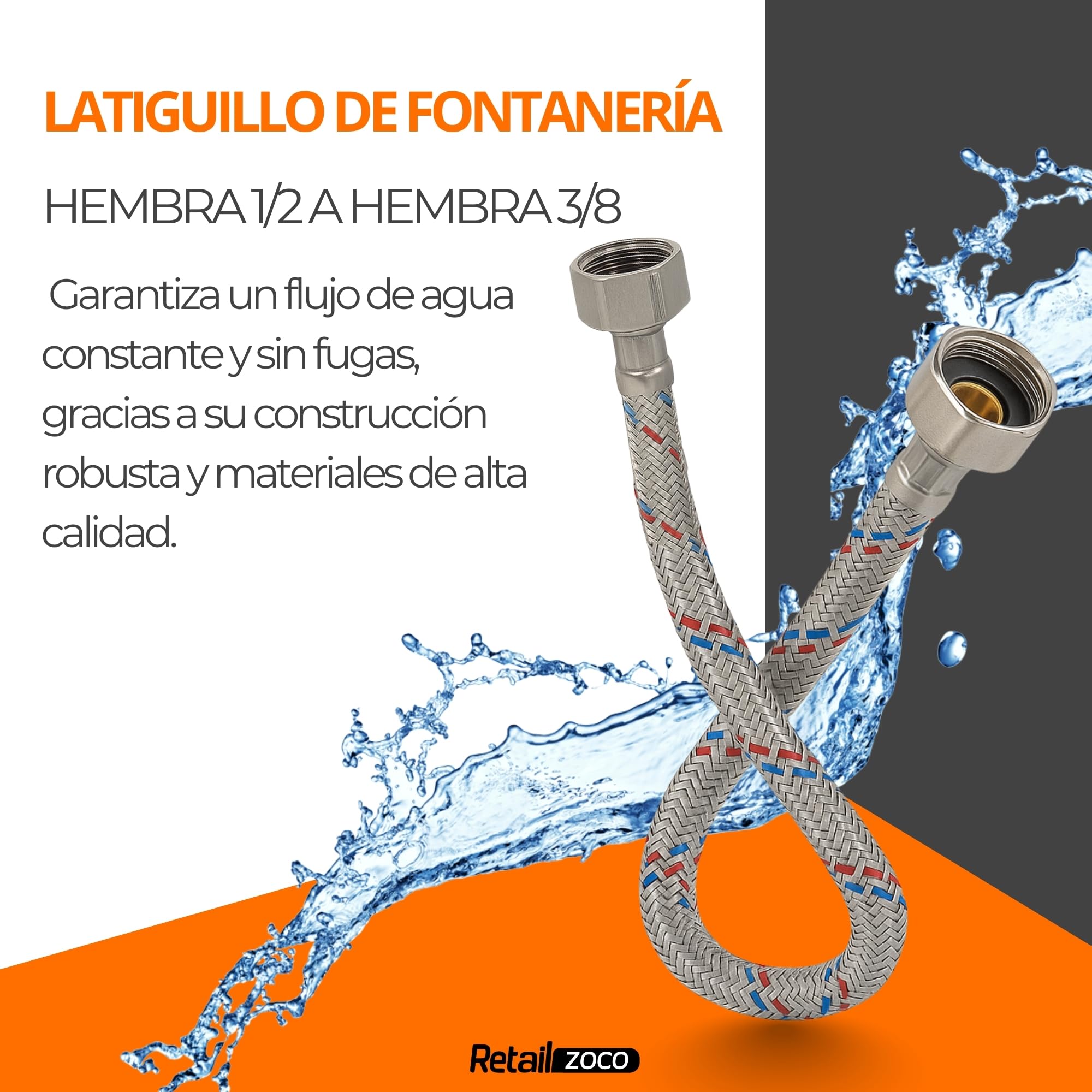 Latiguillo de Fontanería (2 Unidades, 30, Centímetros, 1/2H x 3/8H) - imagen 2
