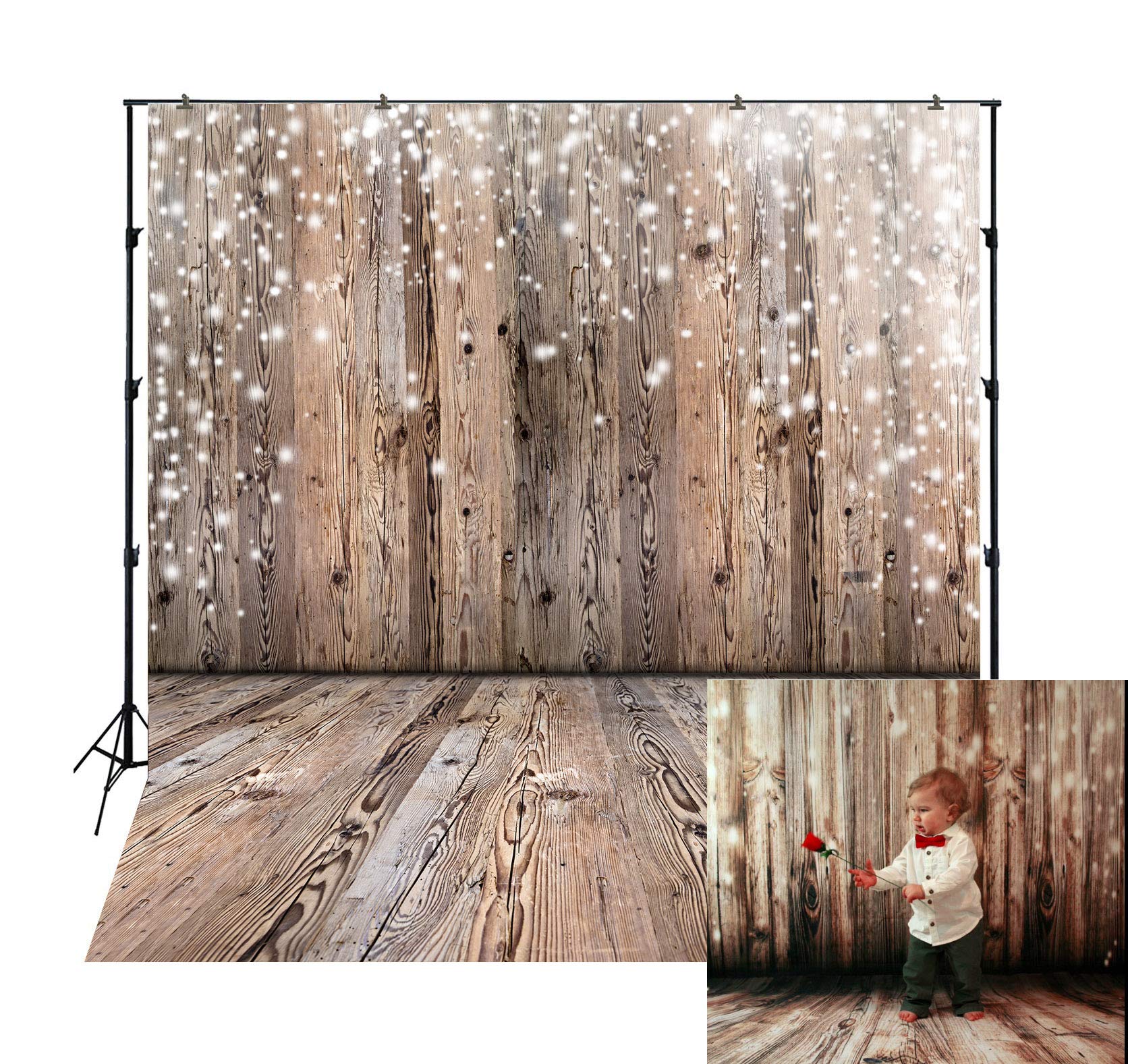 LB 8x8ft Vinyl Vintage Wooden Plank Wall Backdrop Rustic Wooden Sparkling Backdrops for Photography Baby Shower Birthday Party Family Portraits Photoshoot Studio Props
