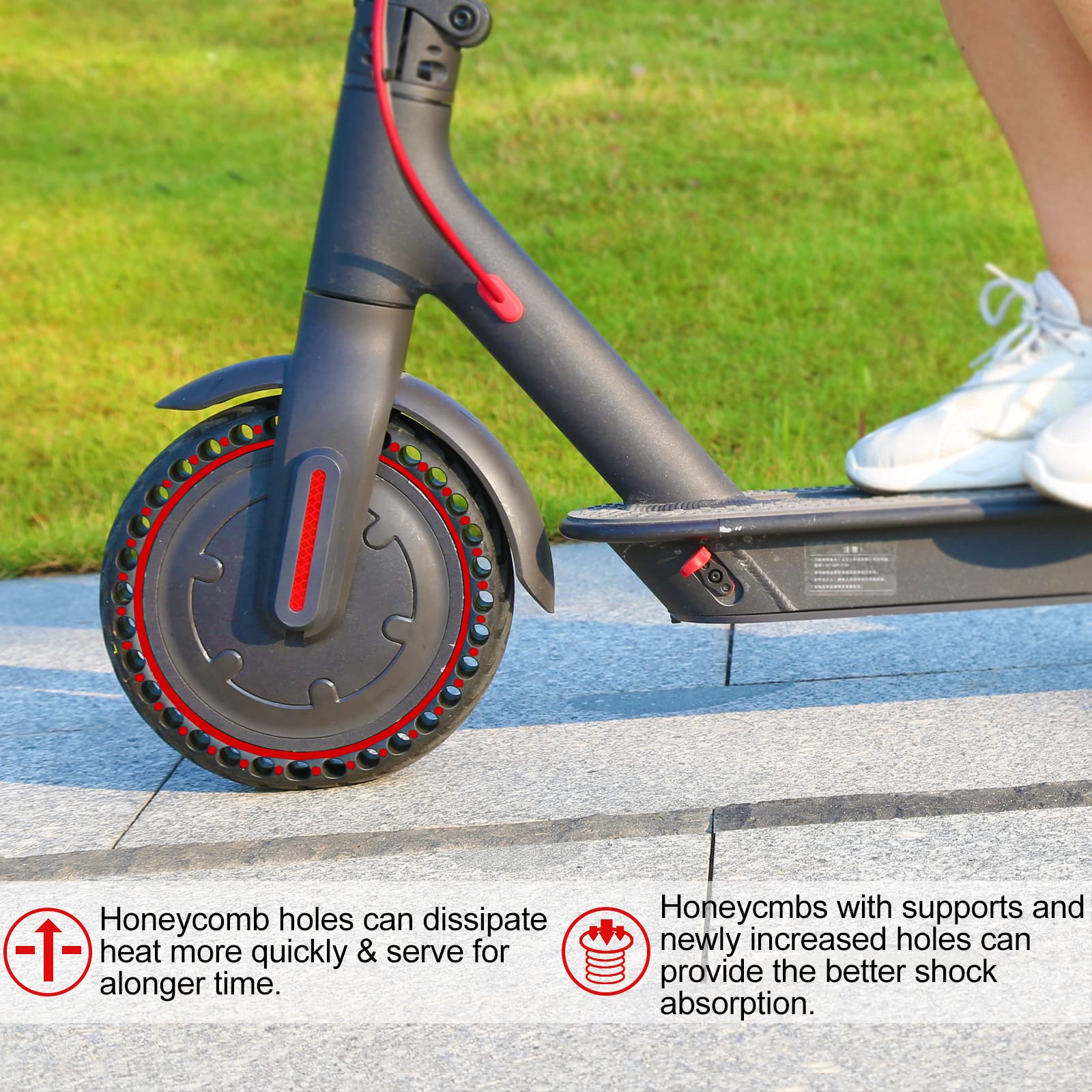 2PCS Pneu Plein Trotinette Electrique 8.5 Pouces Compatible avec Xiaomi M365 / M365 Pro / 1S / Pro 2/3 / 3 Lite/Essential, 8 1/2 x2 Roue Remplacement pour Scooter (Rouge)