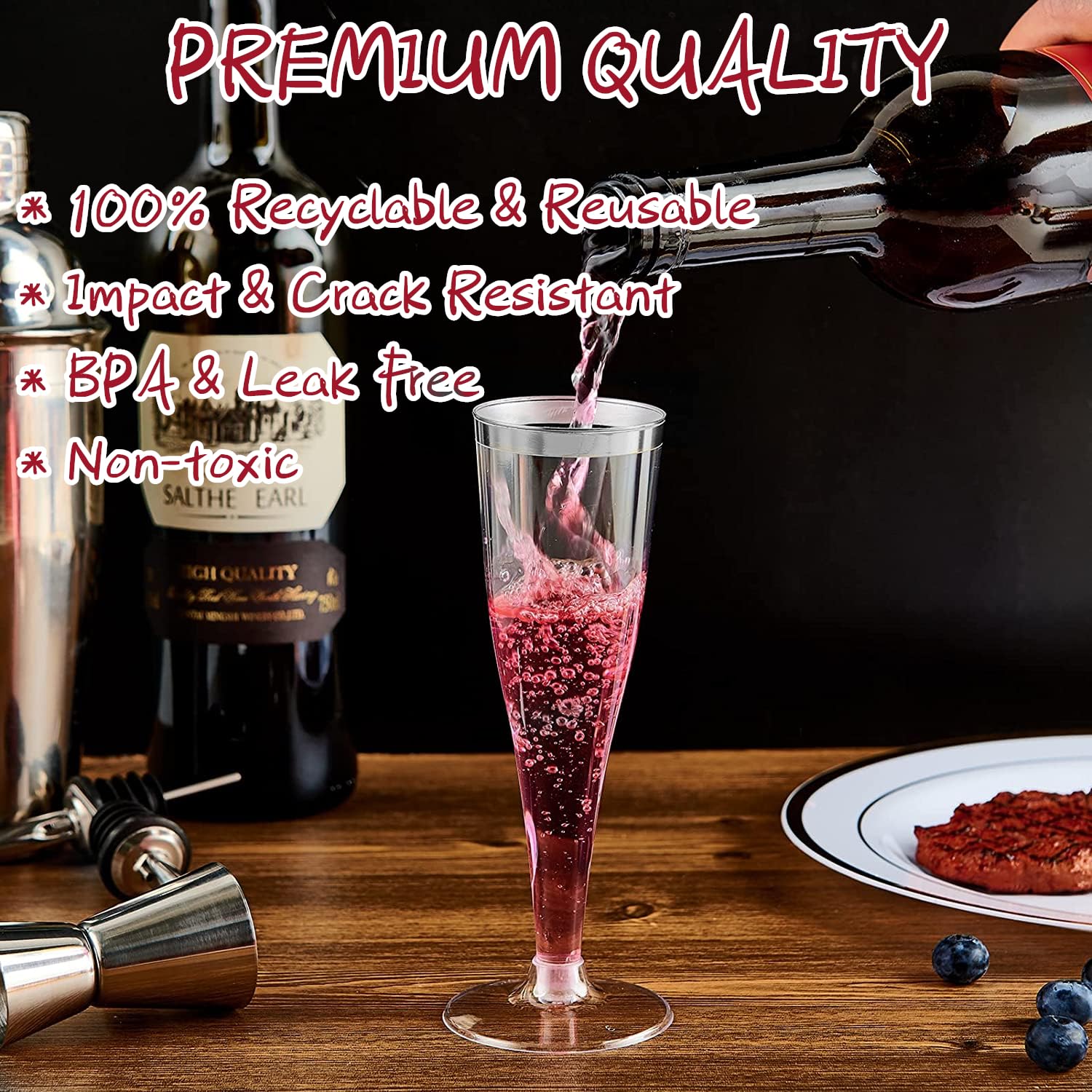 Flûtes à Champagne Plastique 54 Pièces - 150ml Paillettes Argent - Réutilisables Pour Fêtes, Mariages