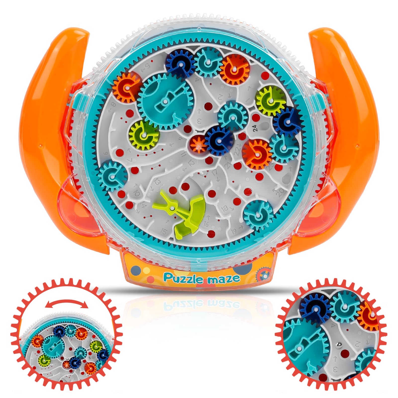 Mind puzzles for Kids ages 3-12, 3D Maze Puzzles, Brain Games, Brain Teasers Gravity Maze Ball Puzzle Toy Gifts, Hard Challenge, Gear Wheel Labyrinth Game Maze with One Steel Marbles - Orange