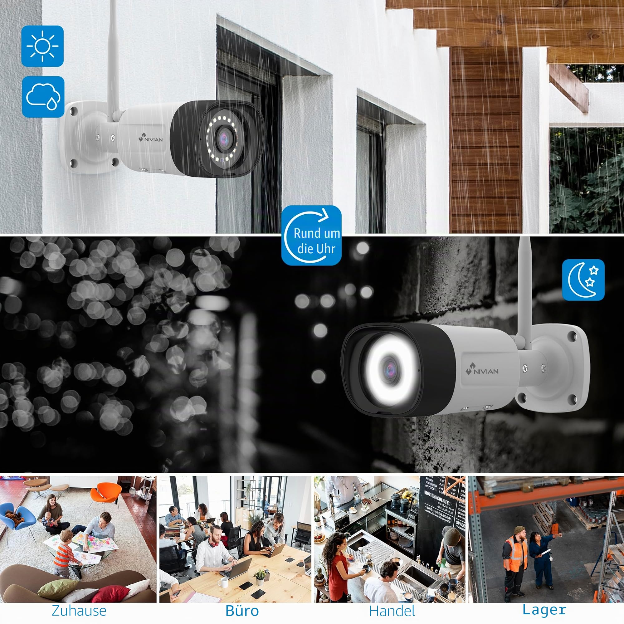 NIVIAN WLAN-Kamera-Set, Überwachungskamera Set, KI-Personenerkennung, Zwei-Wege-Audio, Nachtsicht, EseeCloud-App, HDMI-Ausgang für TV/Monitor (10 Kanäle - 4 Kameras, CCTV-Kit)