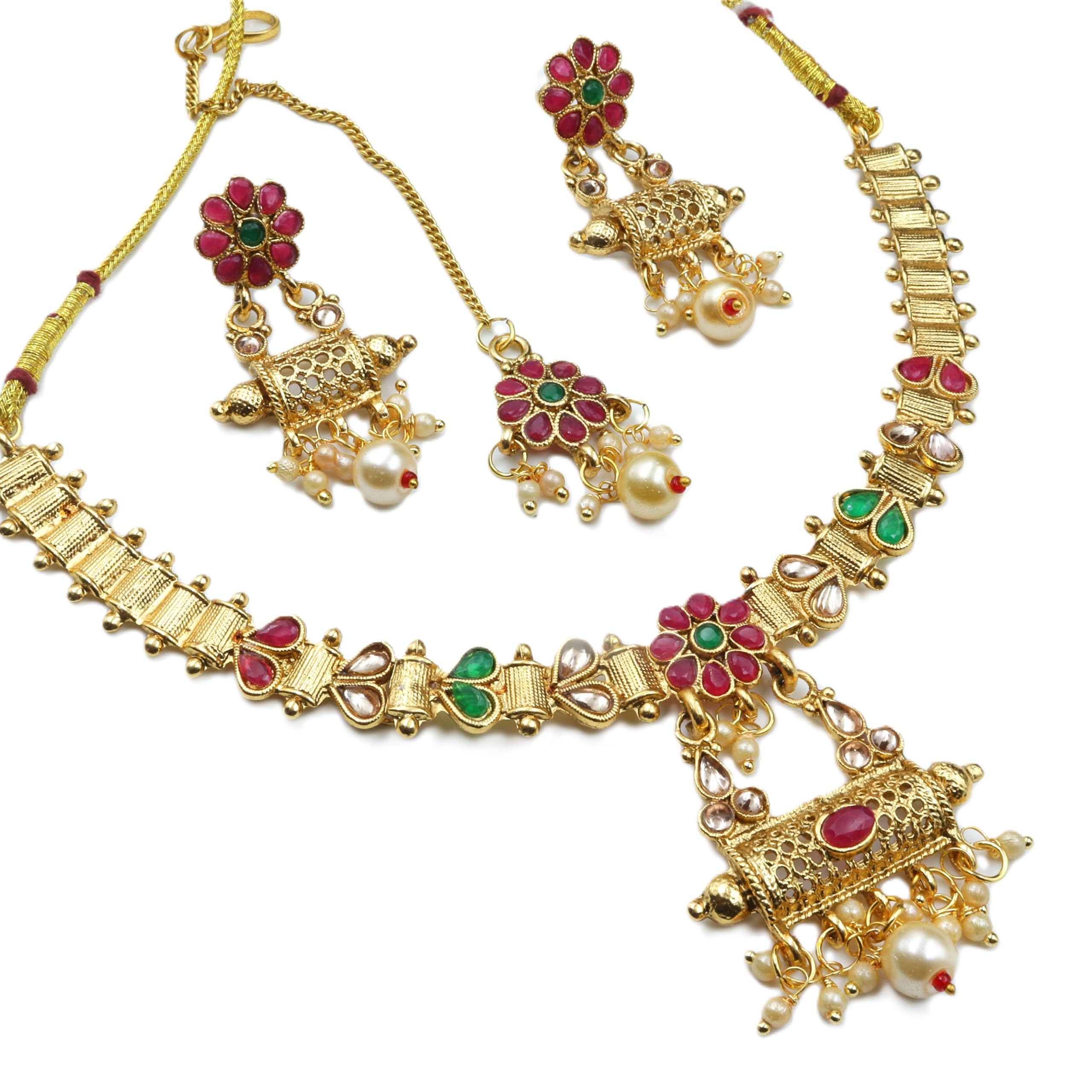 Store_of_arts (pp creations) Traditional Temple Jewelry Necklace Set with Intricate Design, Indian Ethnic Necklace and Earrings (Multicolor) (B0D8LC28MC) Amazon Price History, Amazon Price Tracker