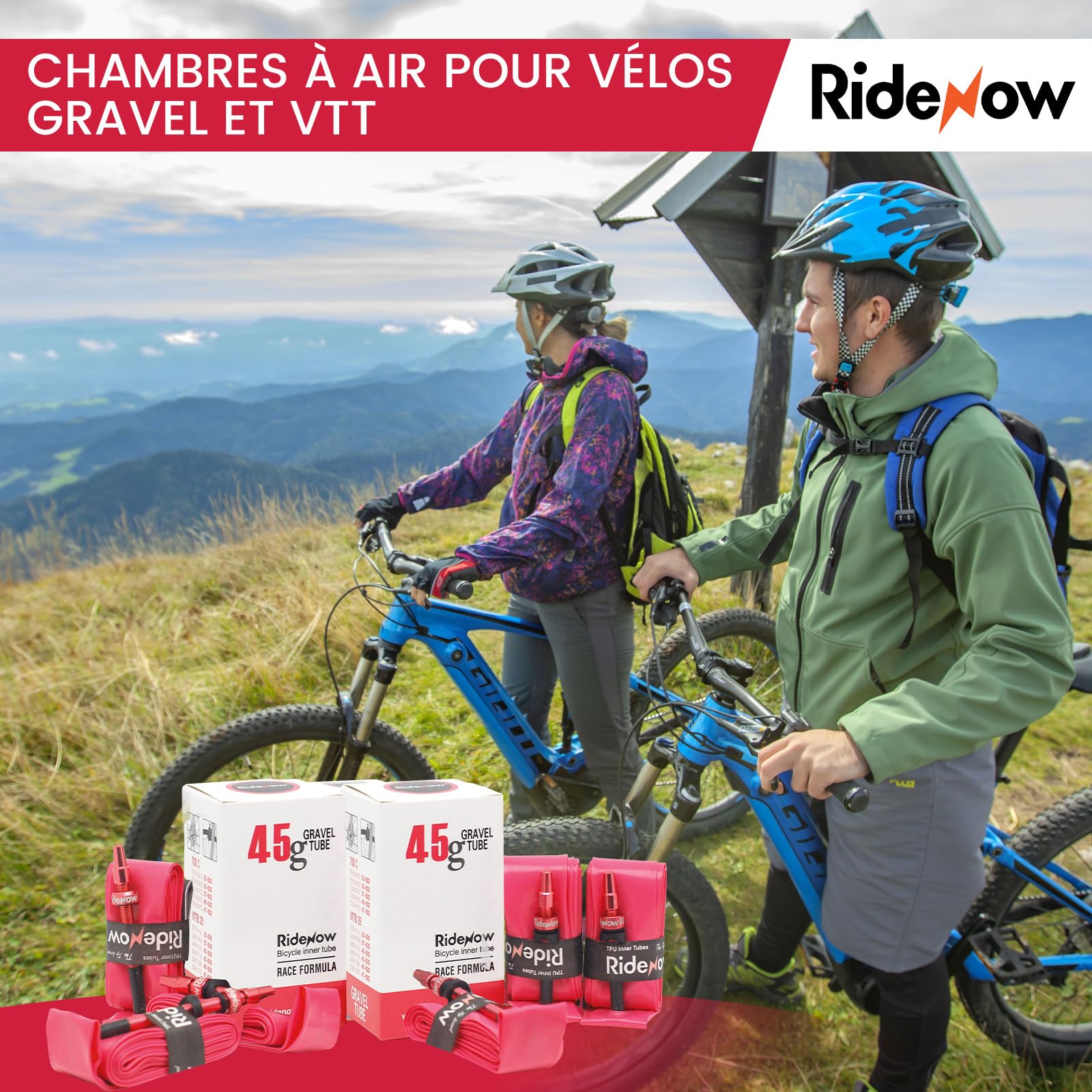 RideNow Lot de 2 chambres à air en TPU Gravel 700 x 32-47C VTT 27-29", ultra légères