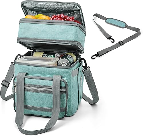 EXLIFBAG Lonchera para mujer, lonchera aislada de doble cubierta para adultos, lonchera a prueba de fugas para hombres con correa ajustable para el